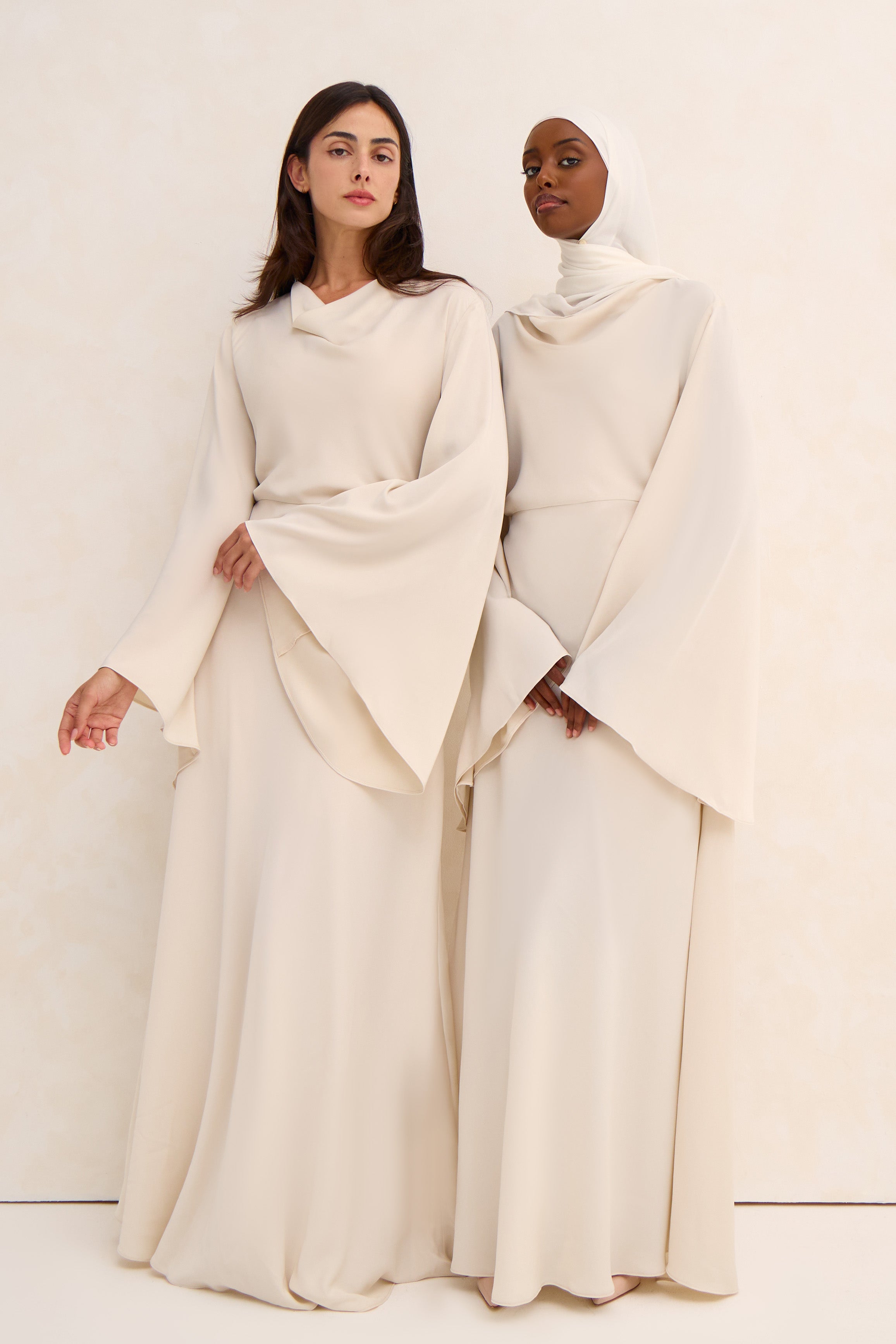 Off White Cowl Neck Satin Dress