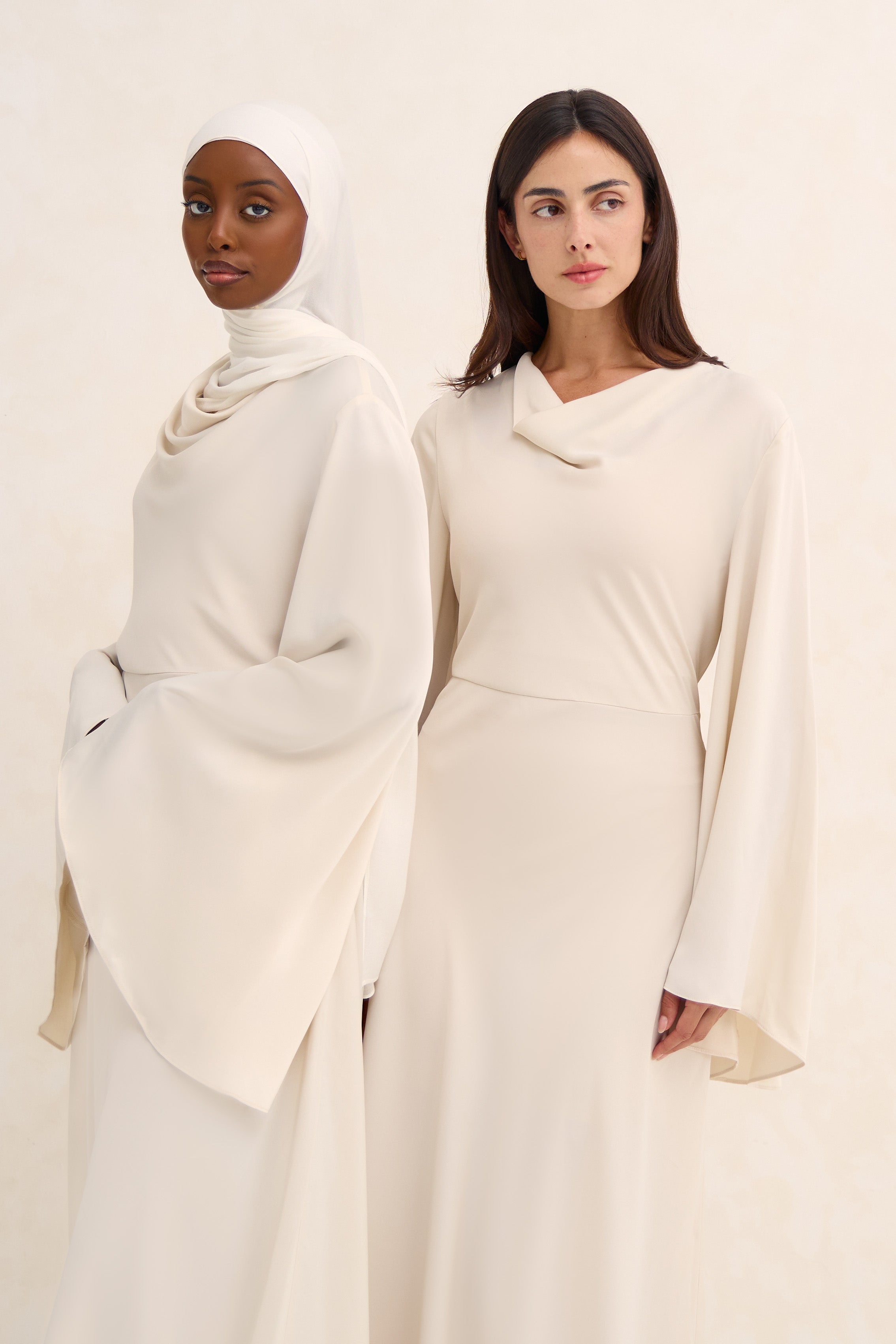 Off White Cowl Neck Satin Dress