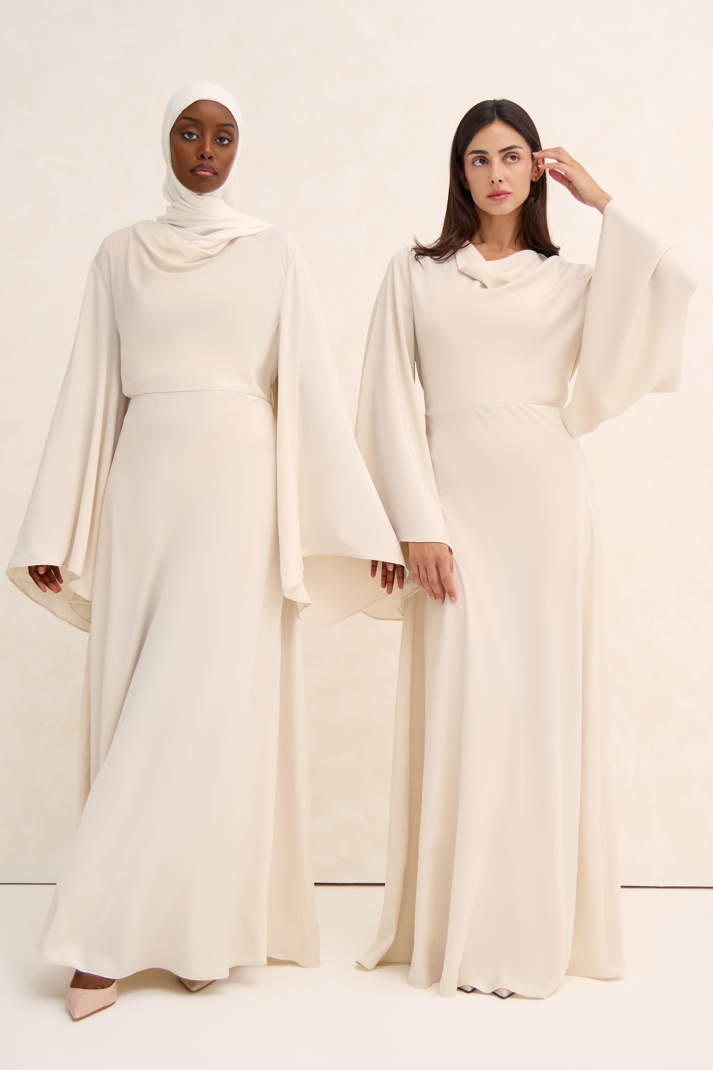 Off White Cowl Neck Satin Dress
