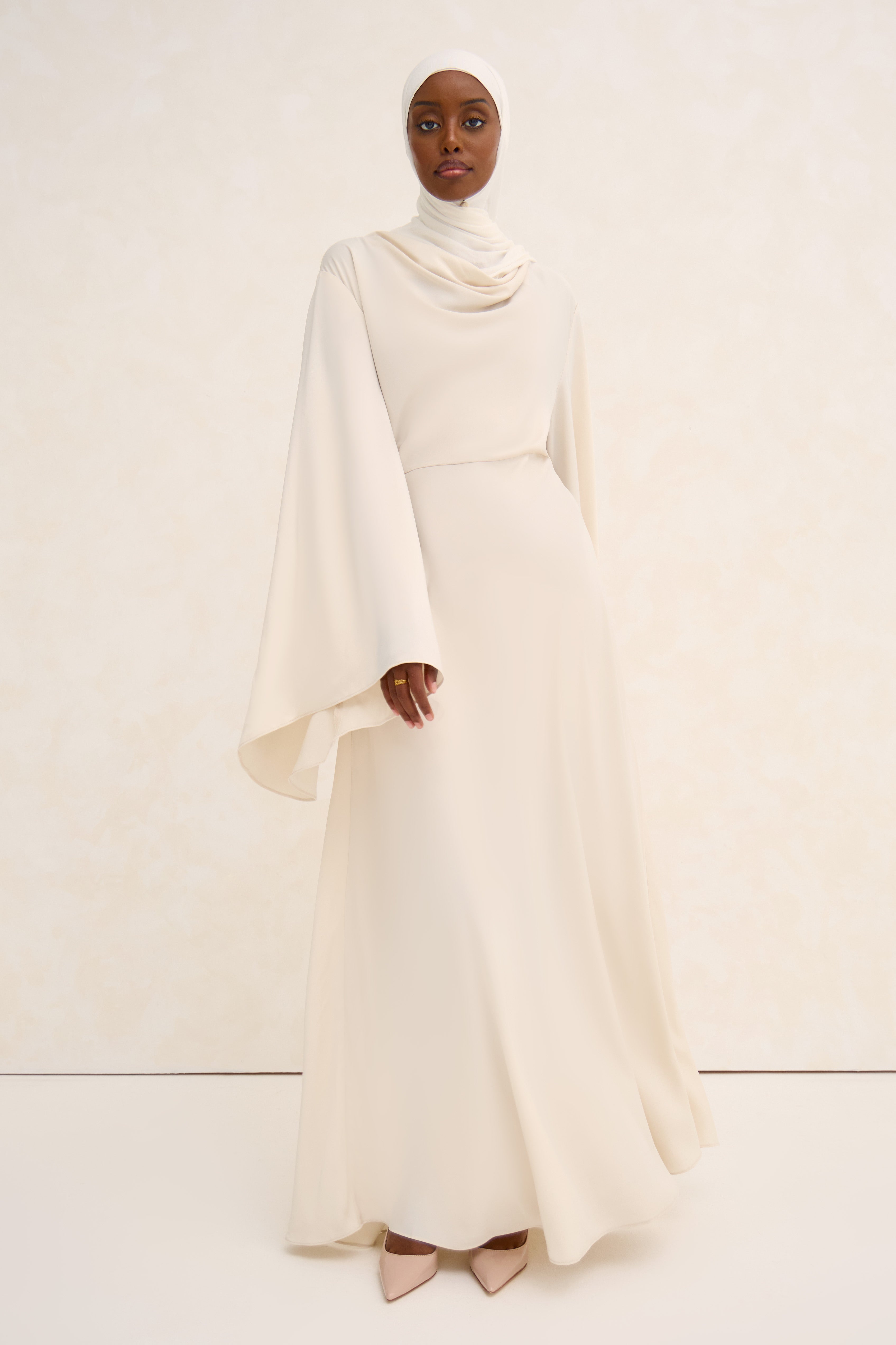 Off White Cowl Neck Satin Dress