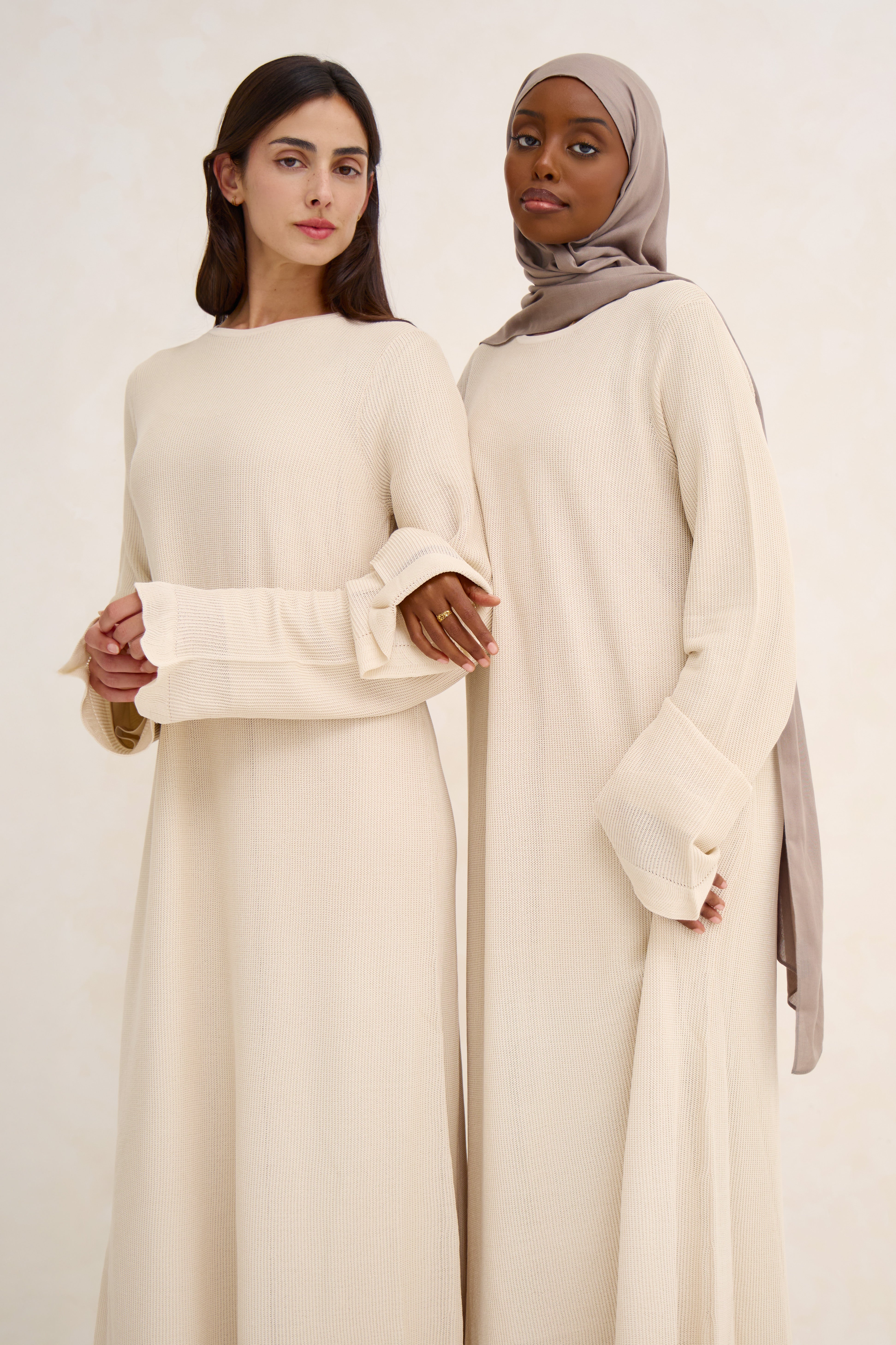 Cream Lined Crochet Abaya Dress
