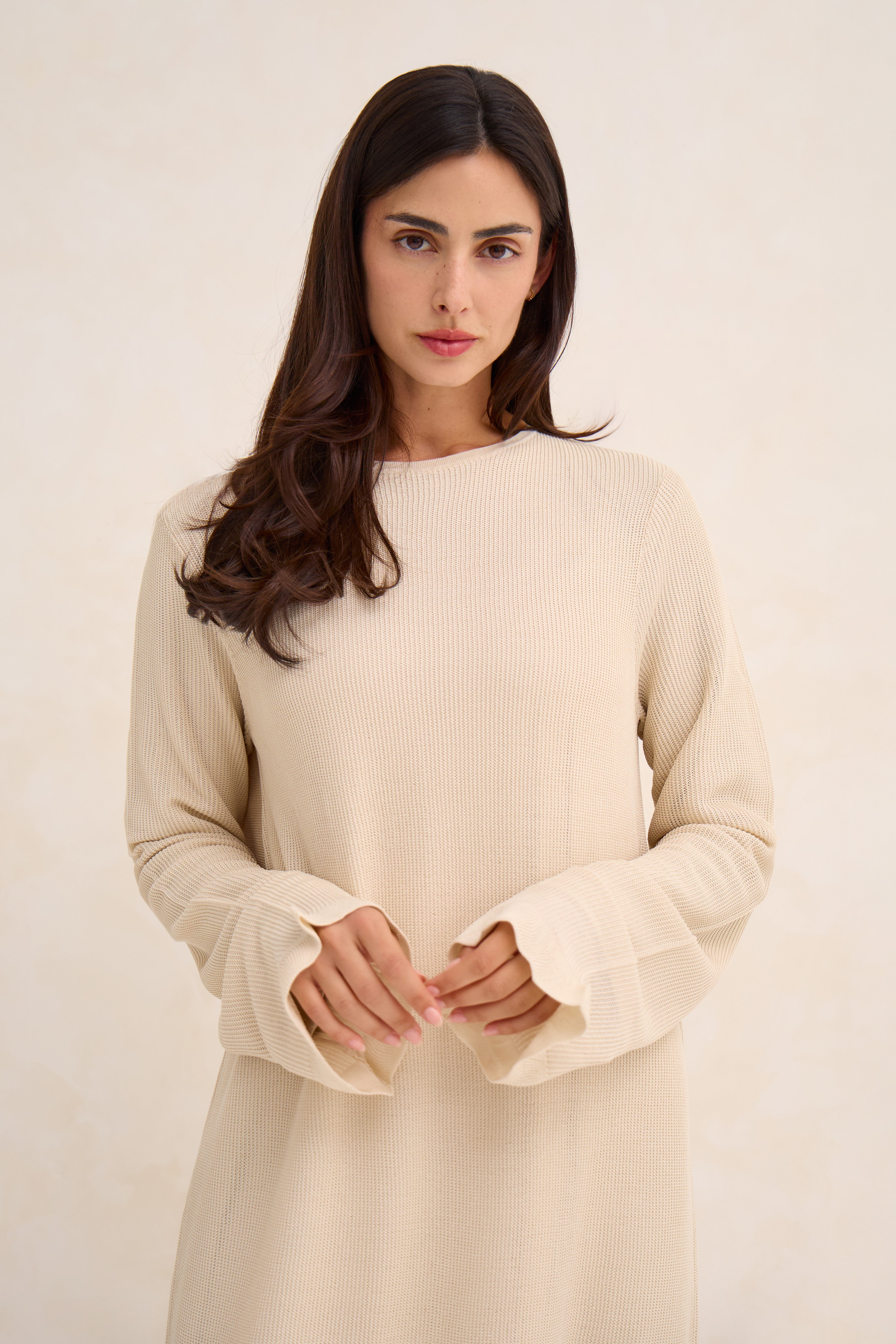 Cream Lined Crochet Abaya Dress
