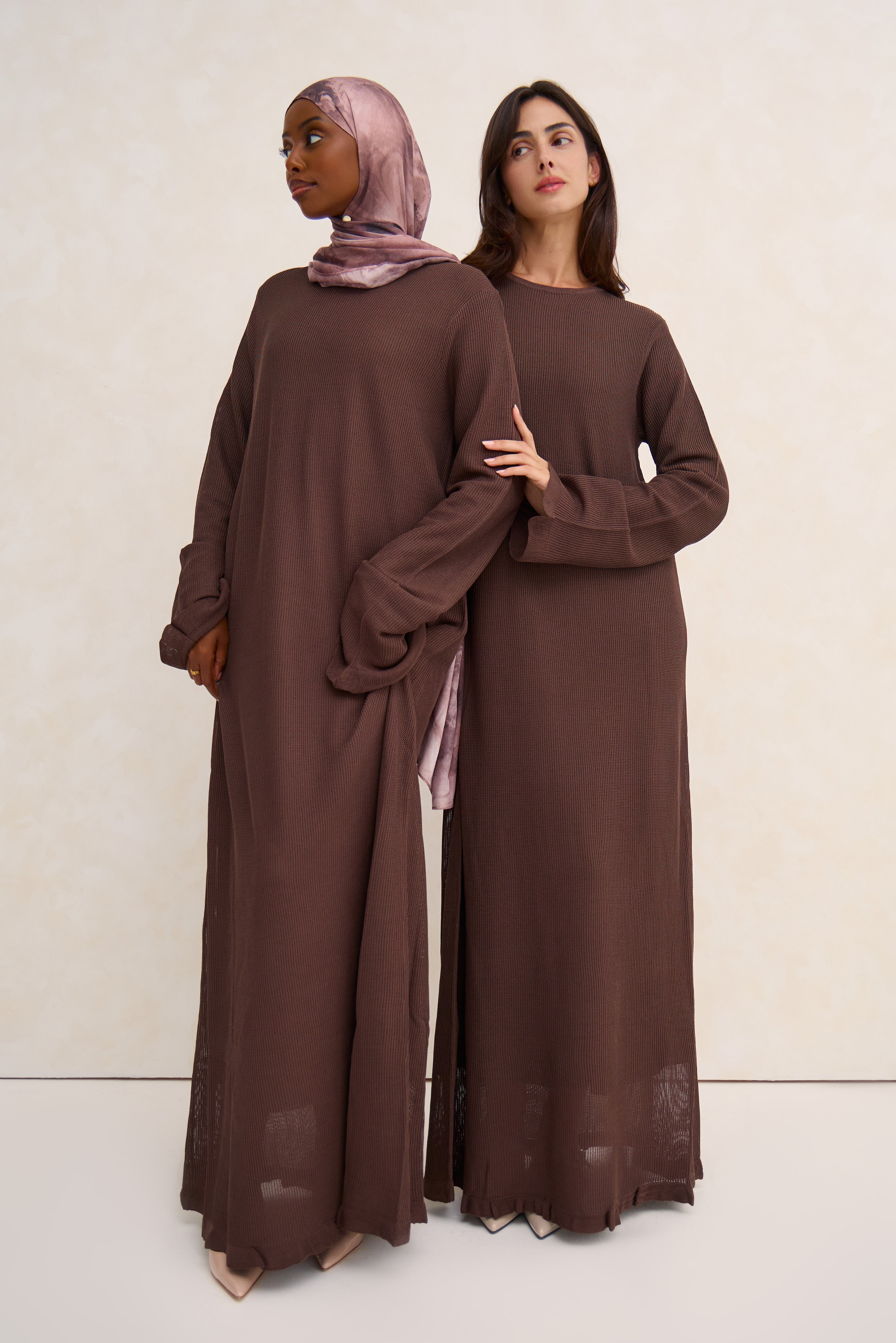 Brown Lined Crochet Abaya Dress