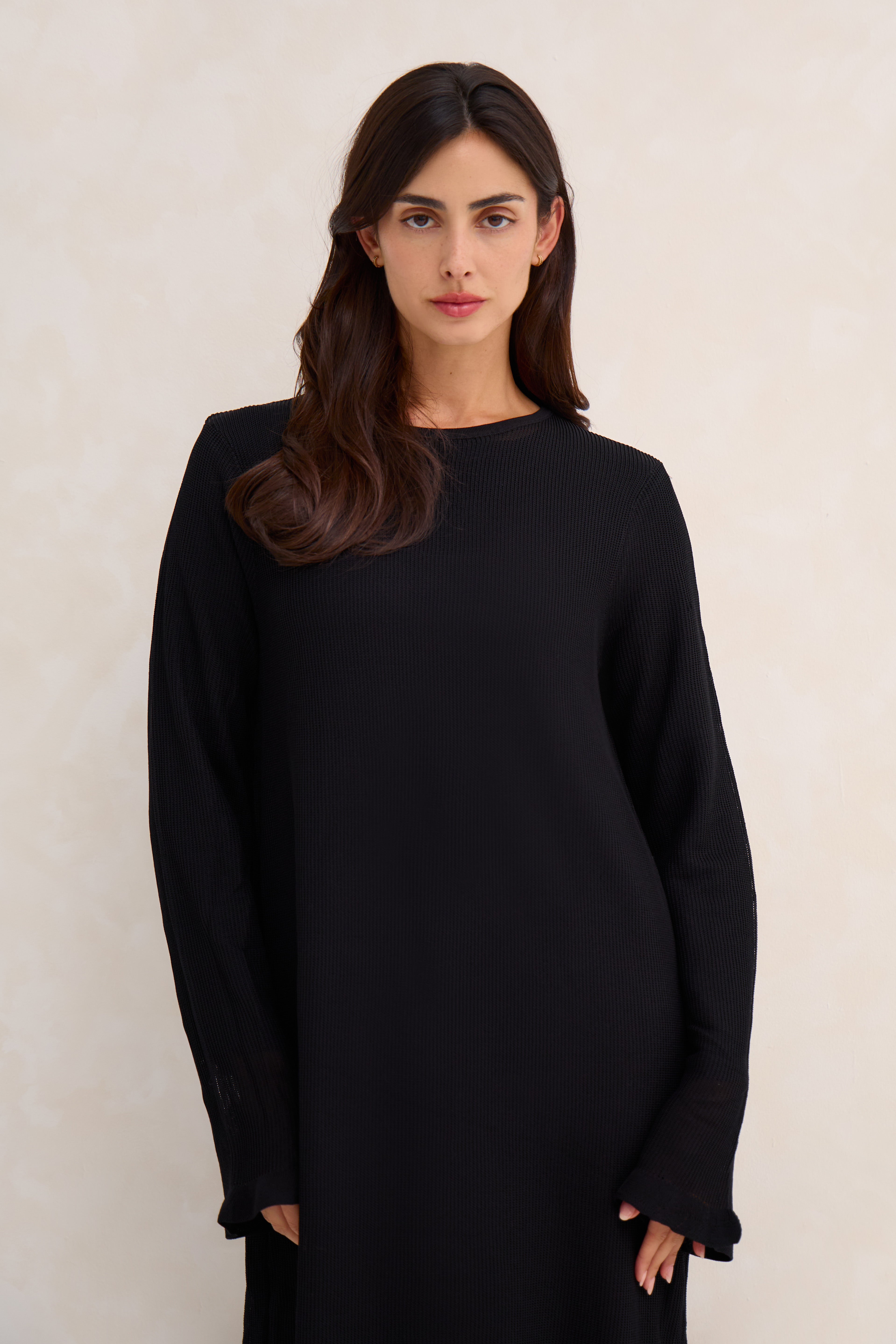 Black Lined Crochet Abaya Dress