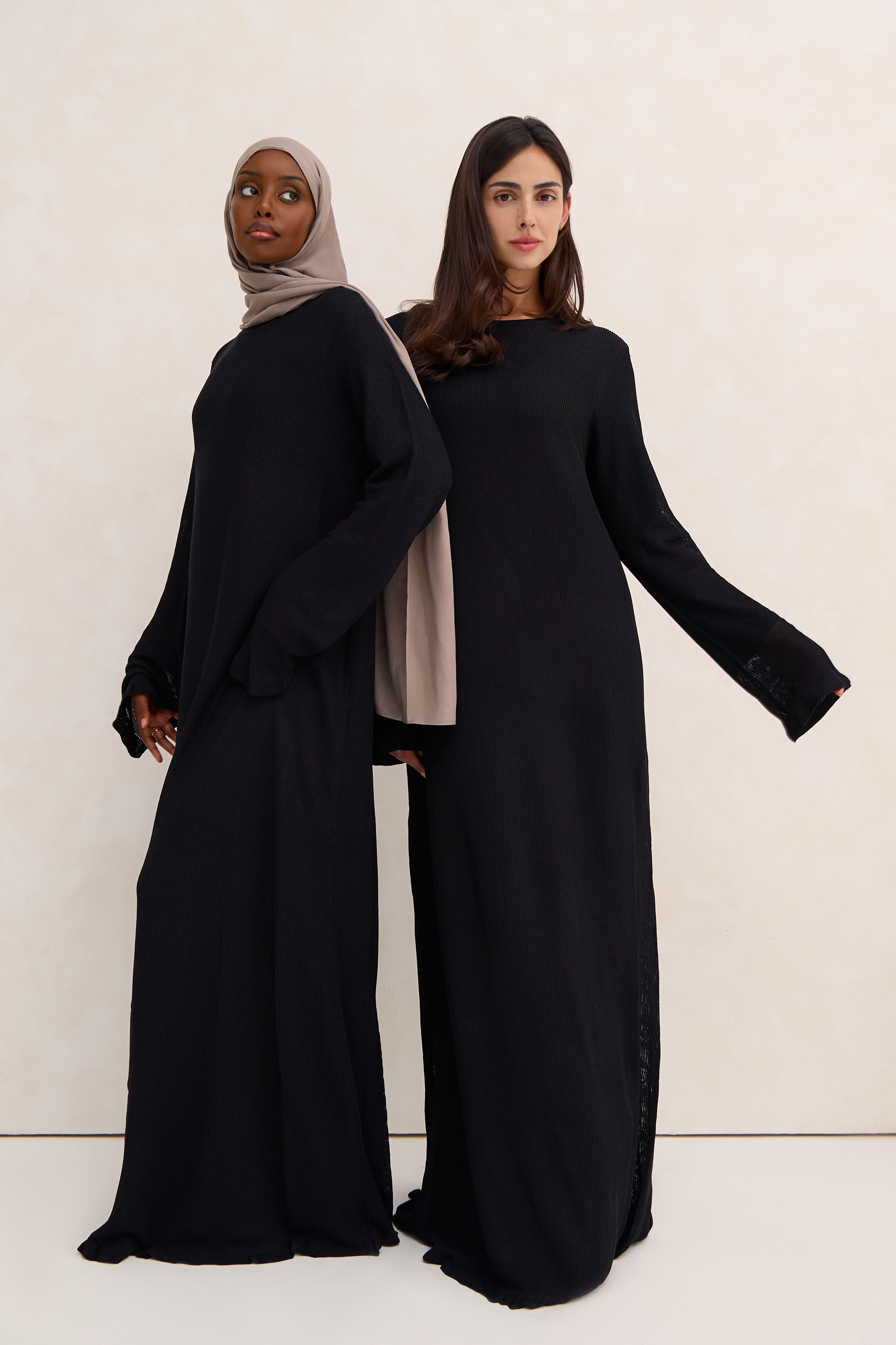 Black Lined Crochet Abaya Dress