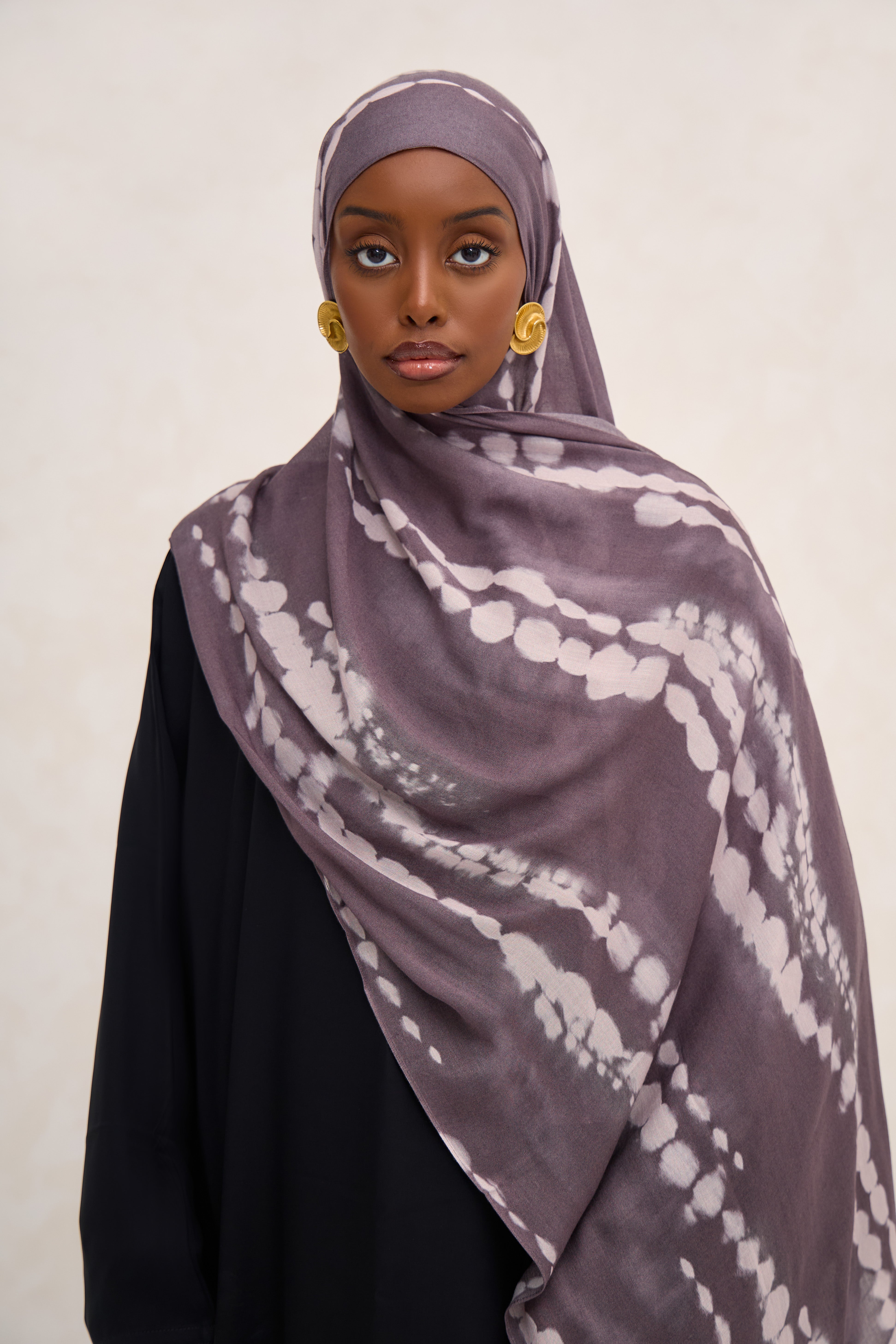 Dark Brown Printed Shibori Modal Hijab