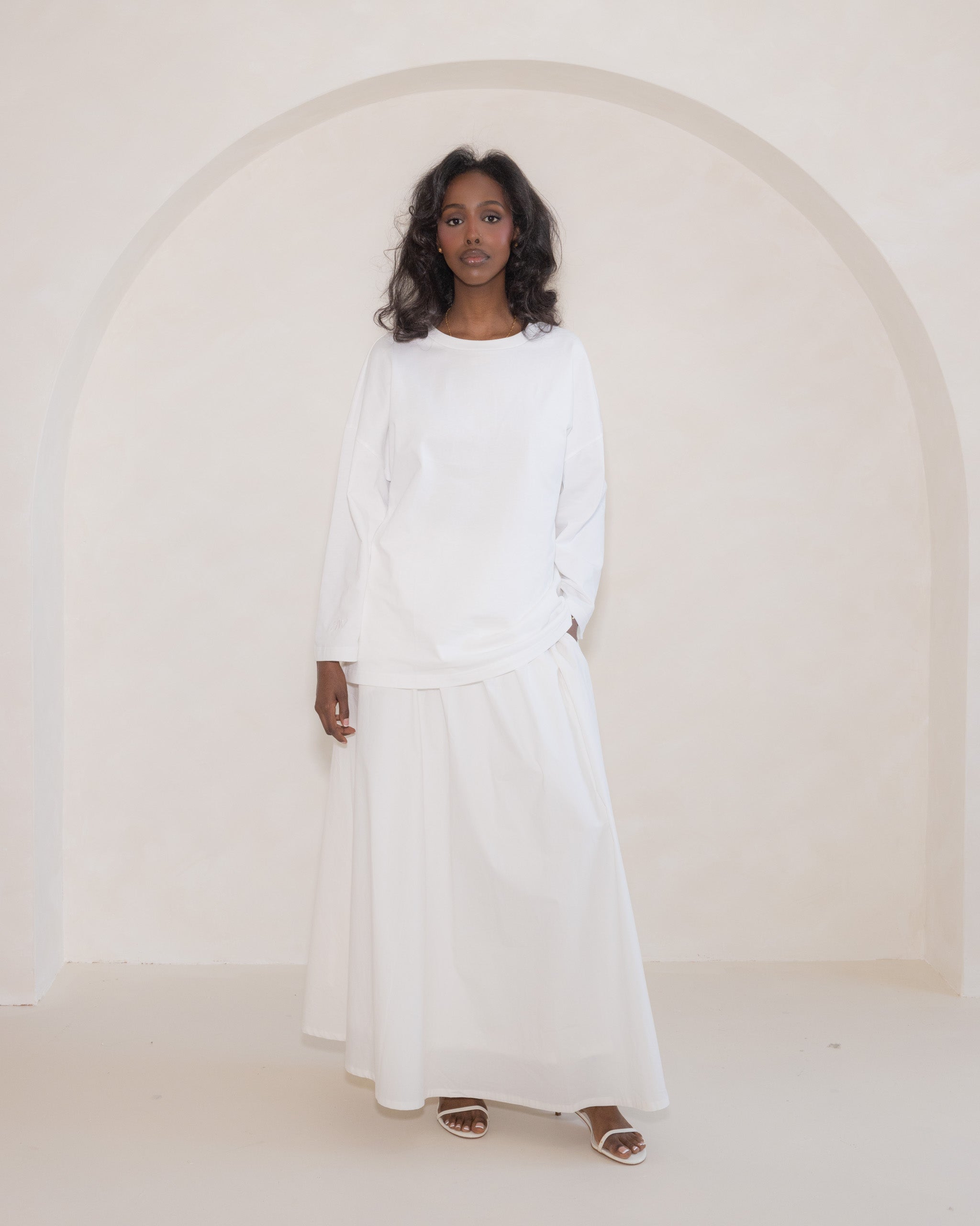 Off White Poplin Cotton Skirt