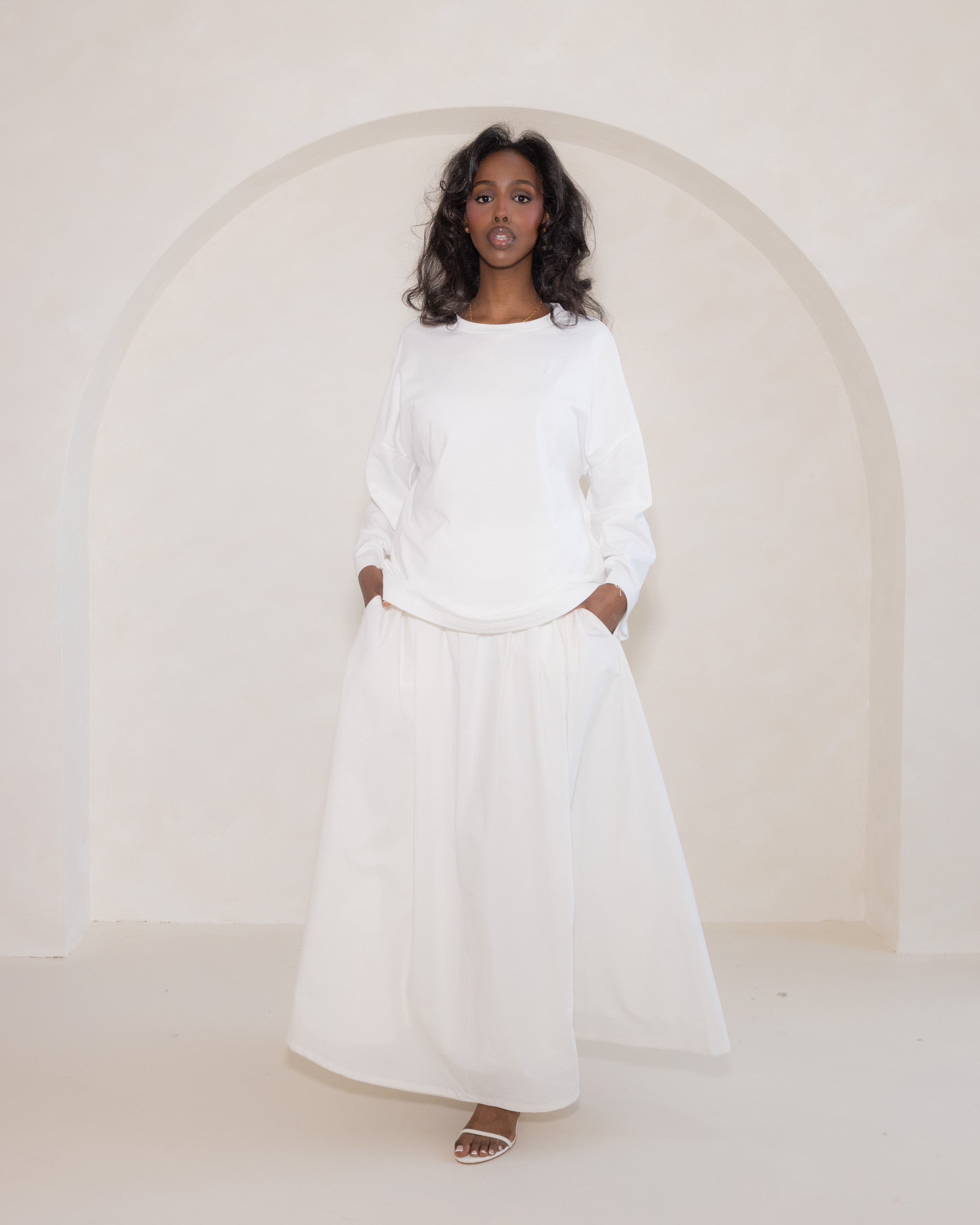 Off White Poplin Cotton Skirt