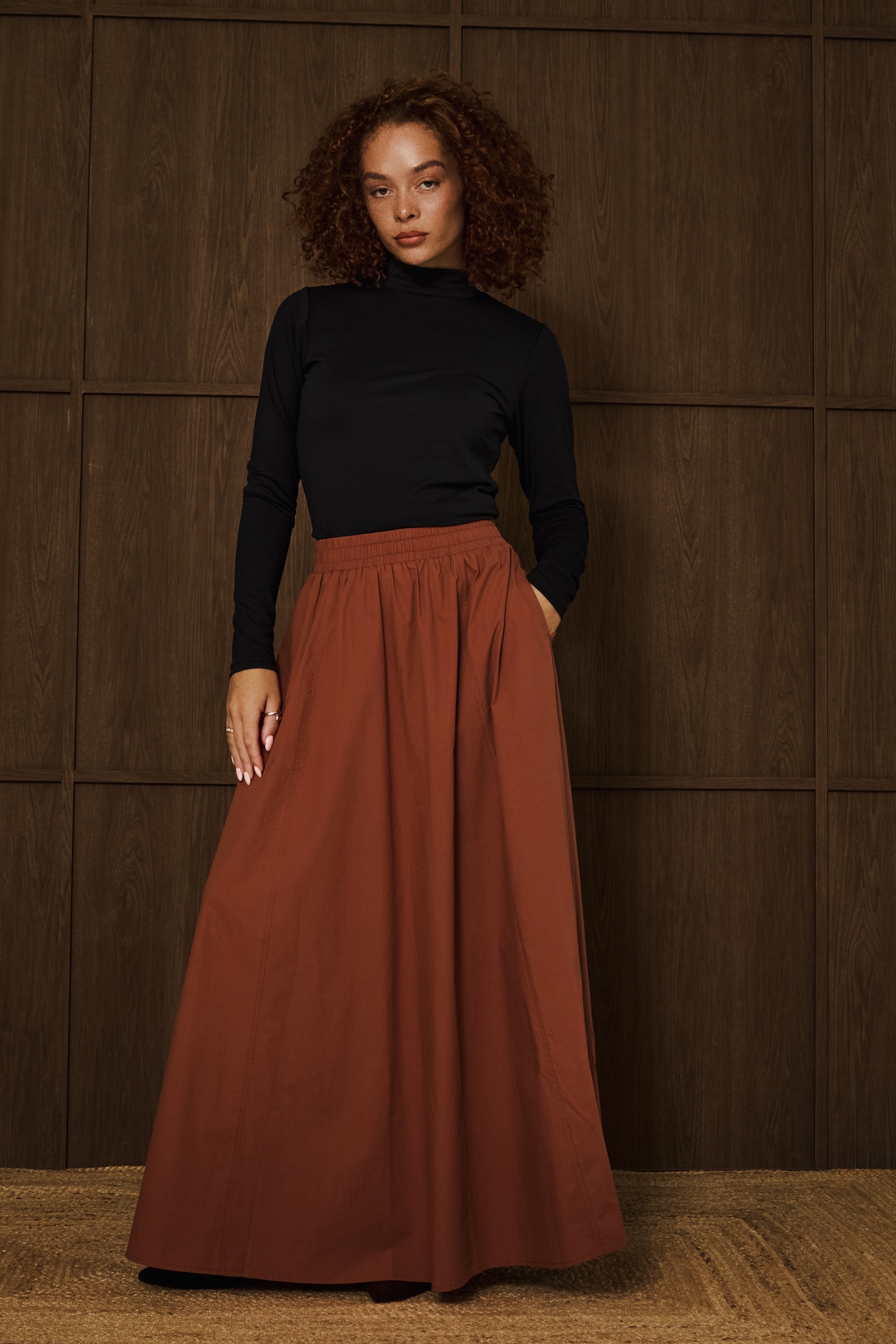 Amber Brown Poplin Cotton Skirt