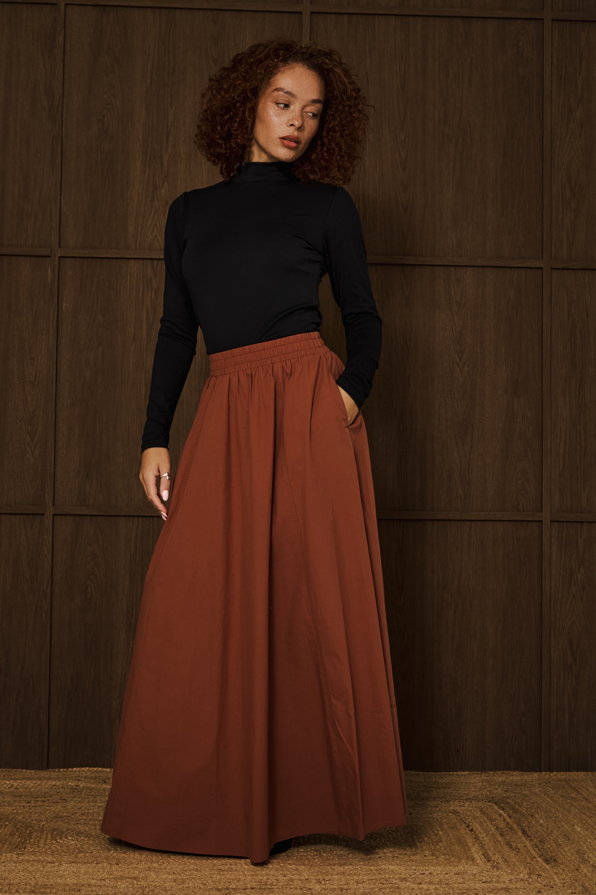 Amber Brown Poplin Cotton Skirt
