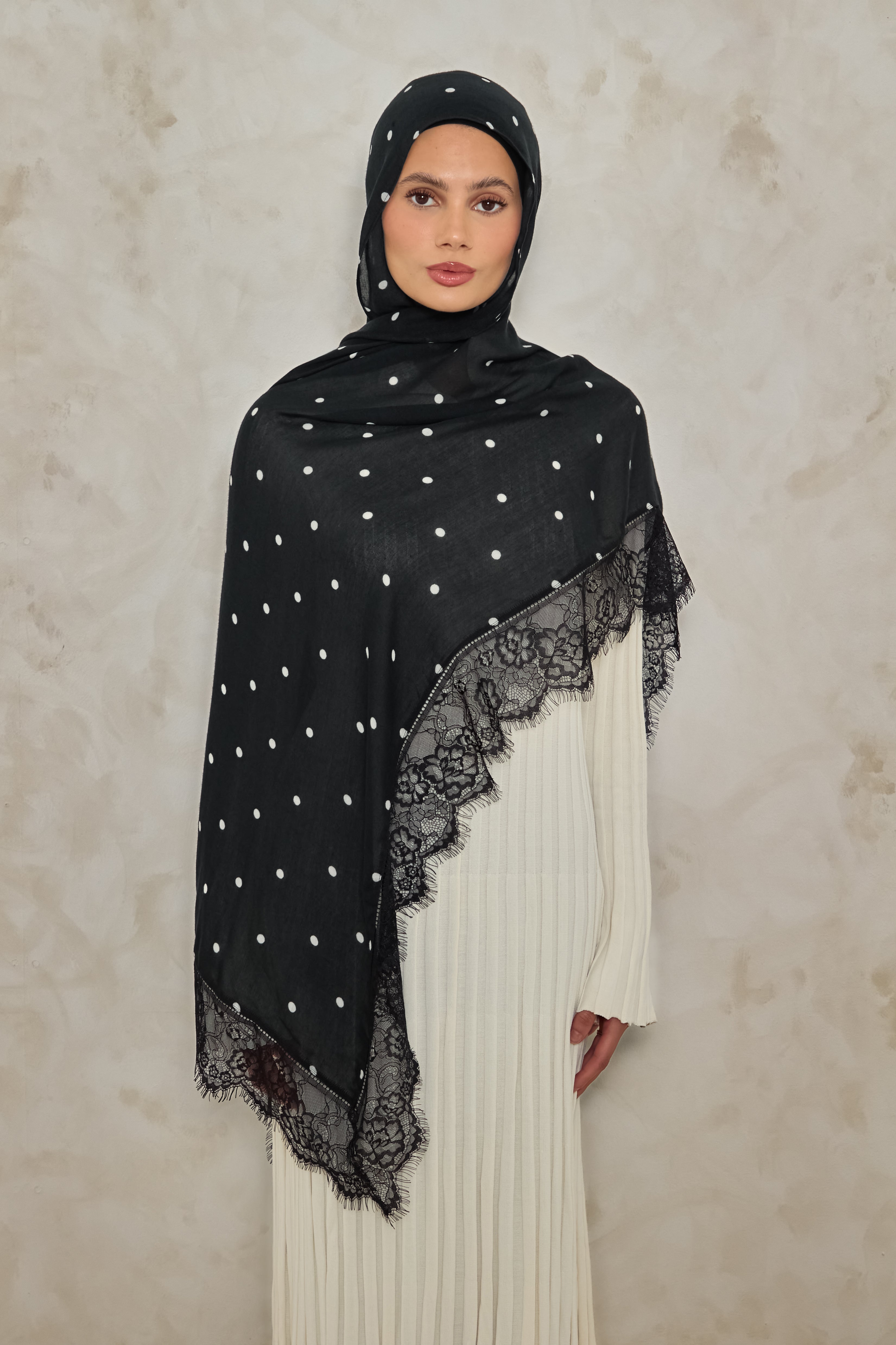Black Polka Modal Lace Hijab