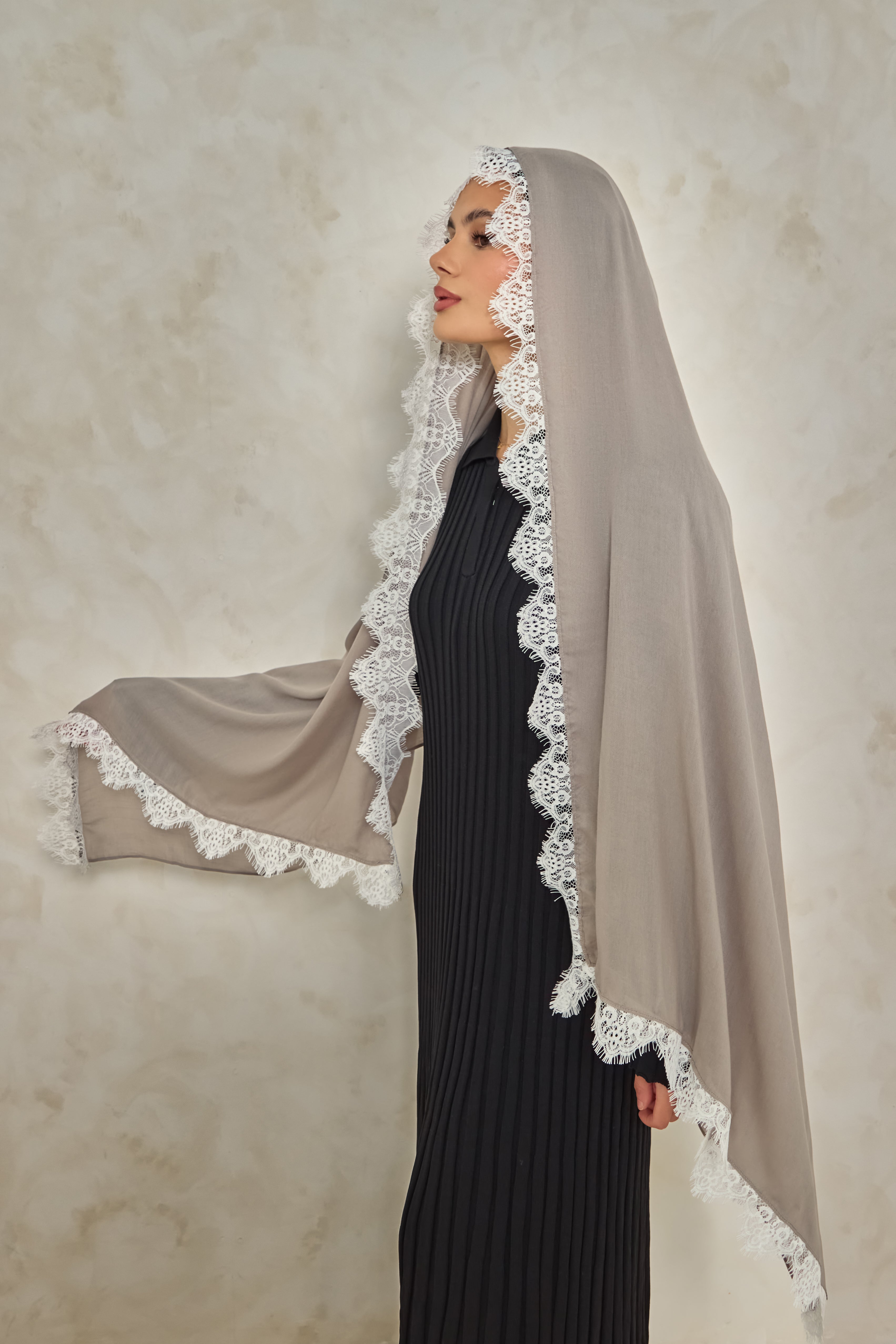 Stone Modal Lace Hijab