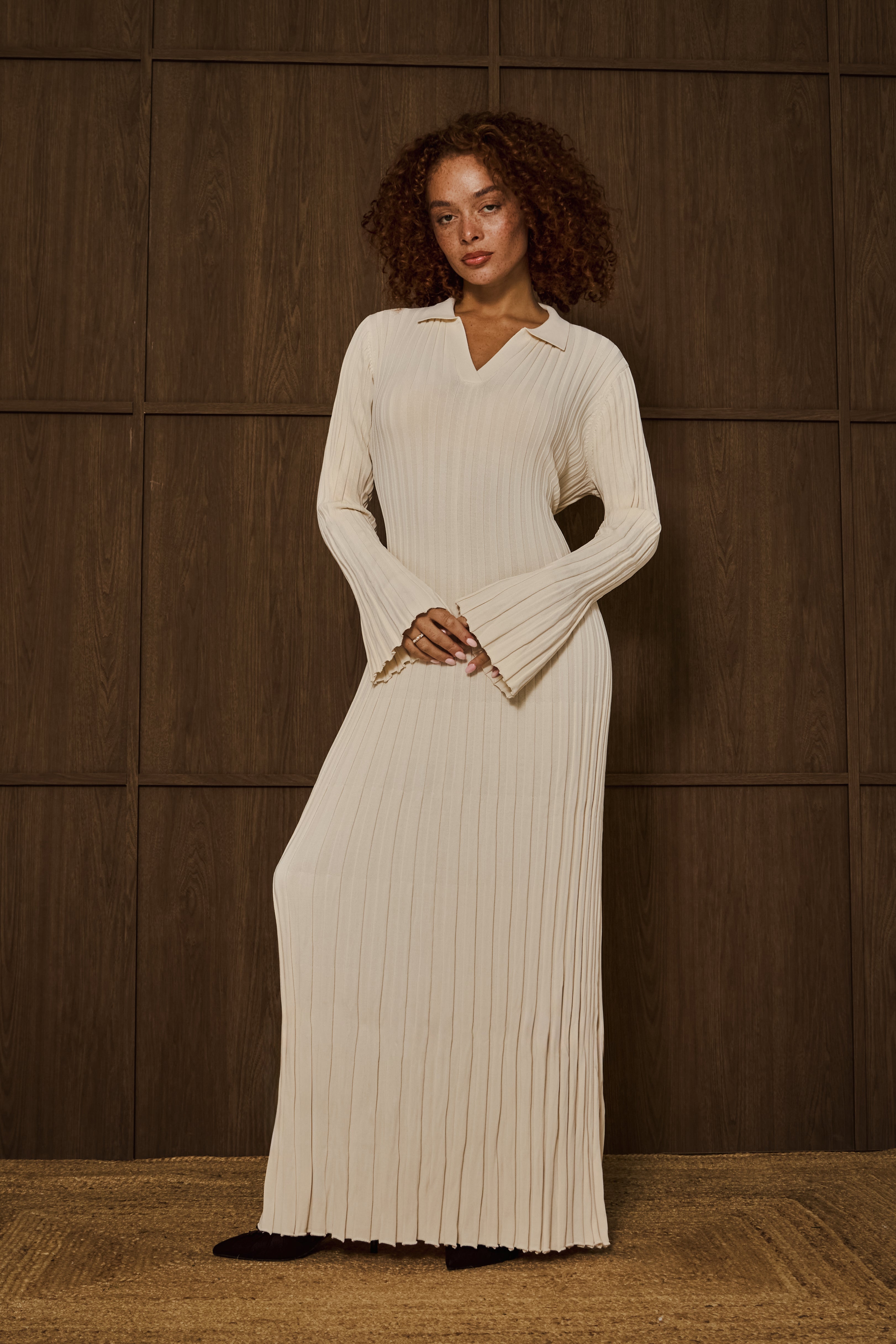 Creme Knit Rib Dress