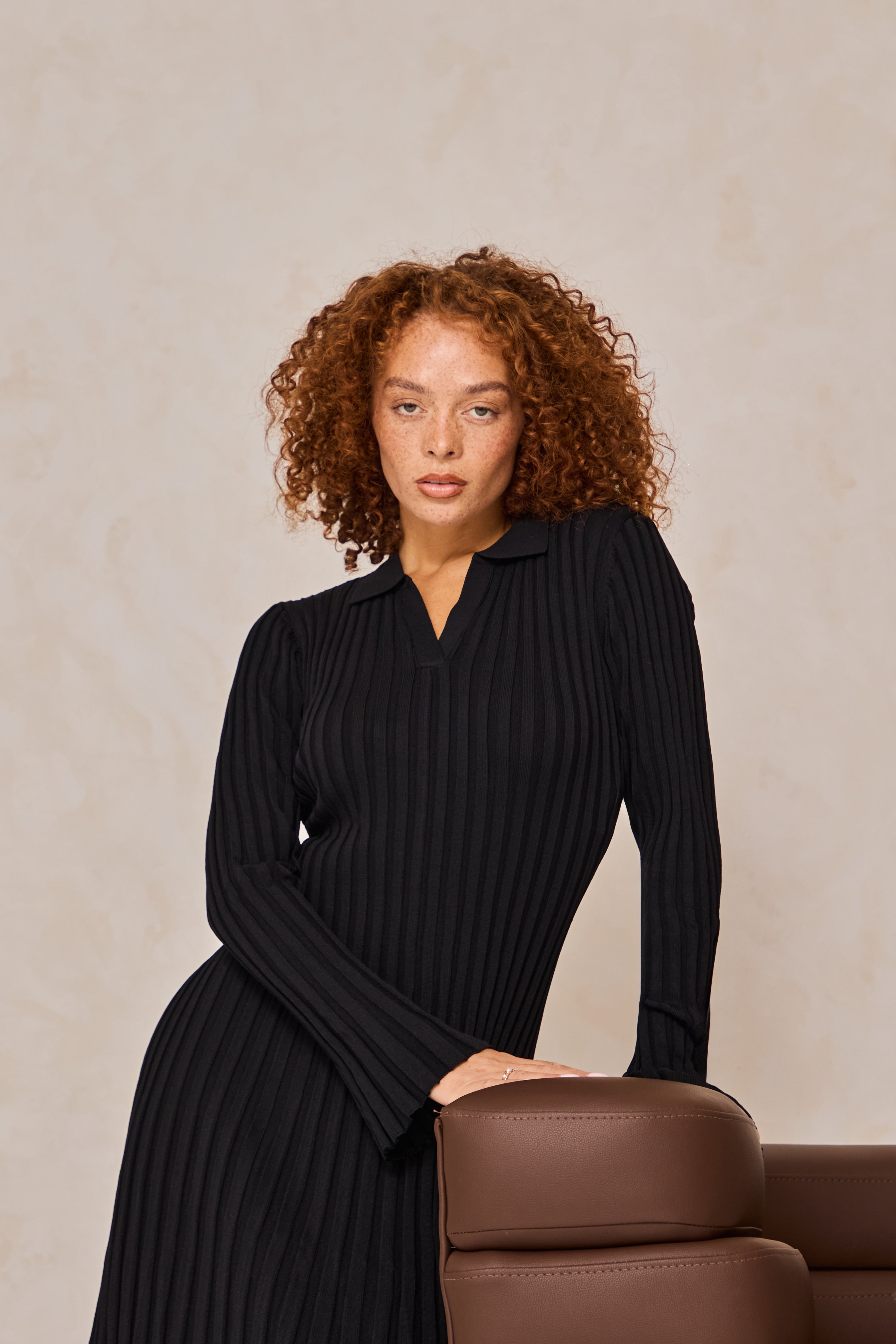 Black Knit Rib Dress