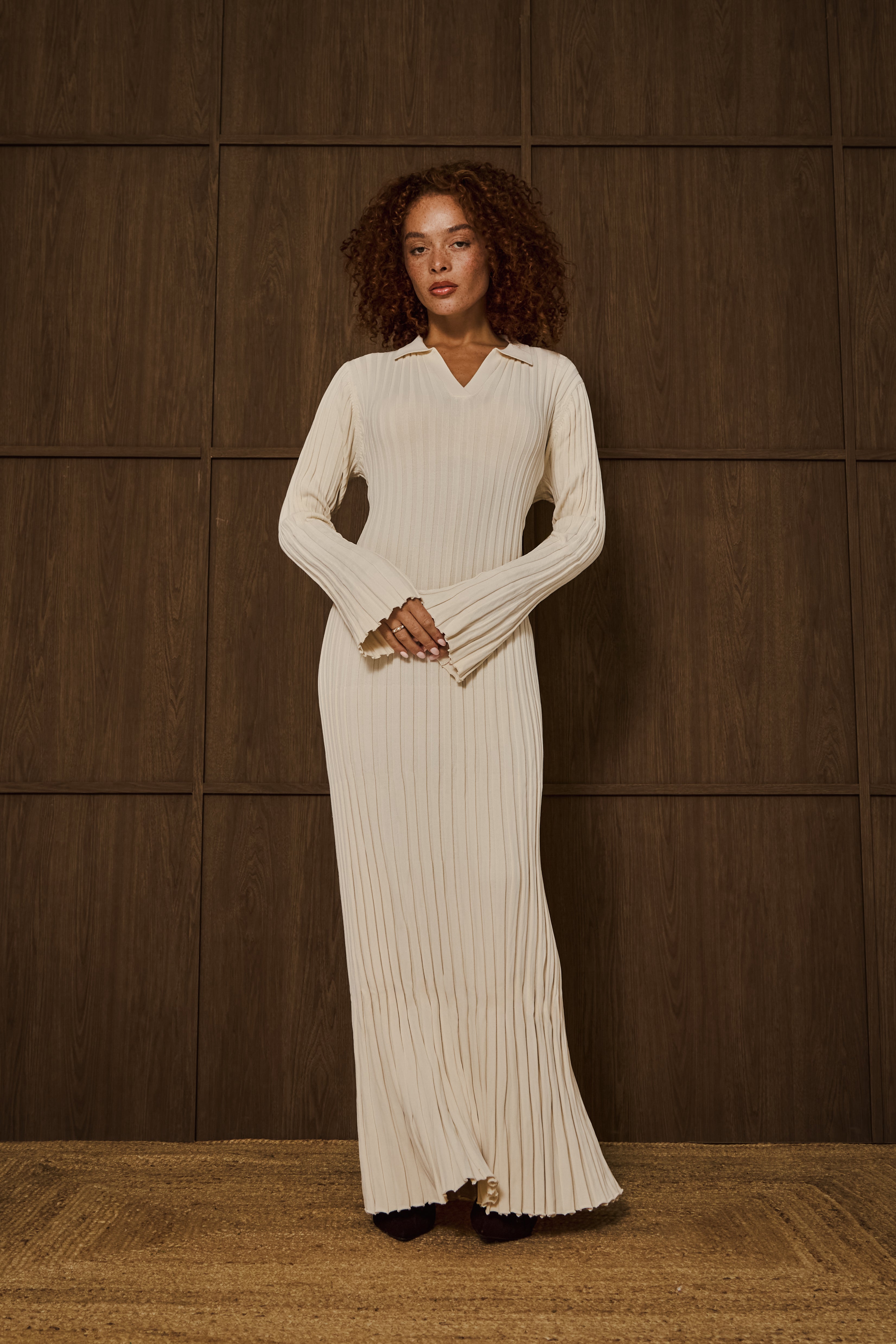 Creme Knit Rib Dress