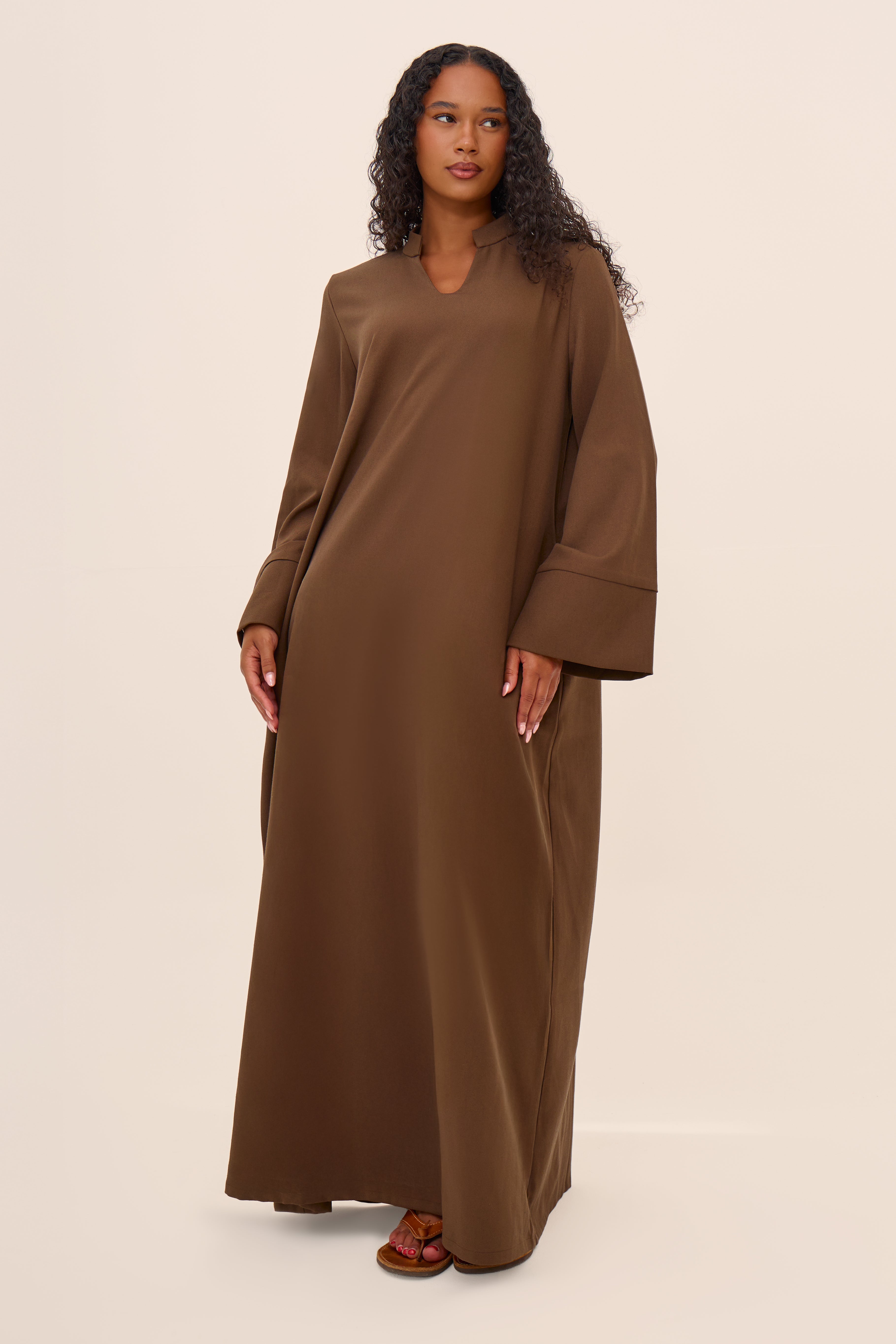 Dark Brown V Neck Abaya