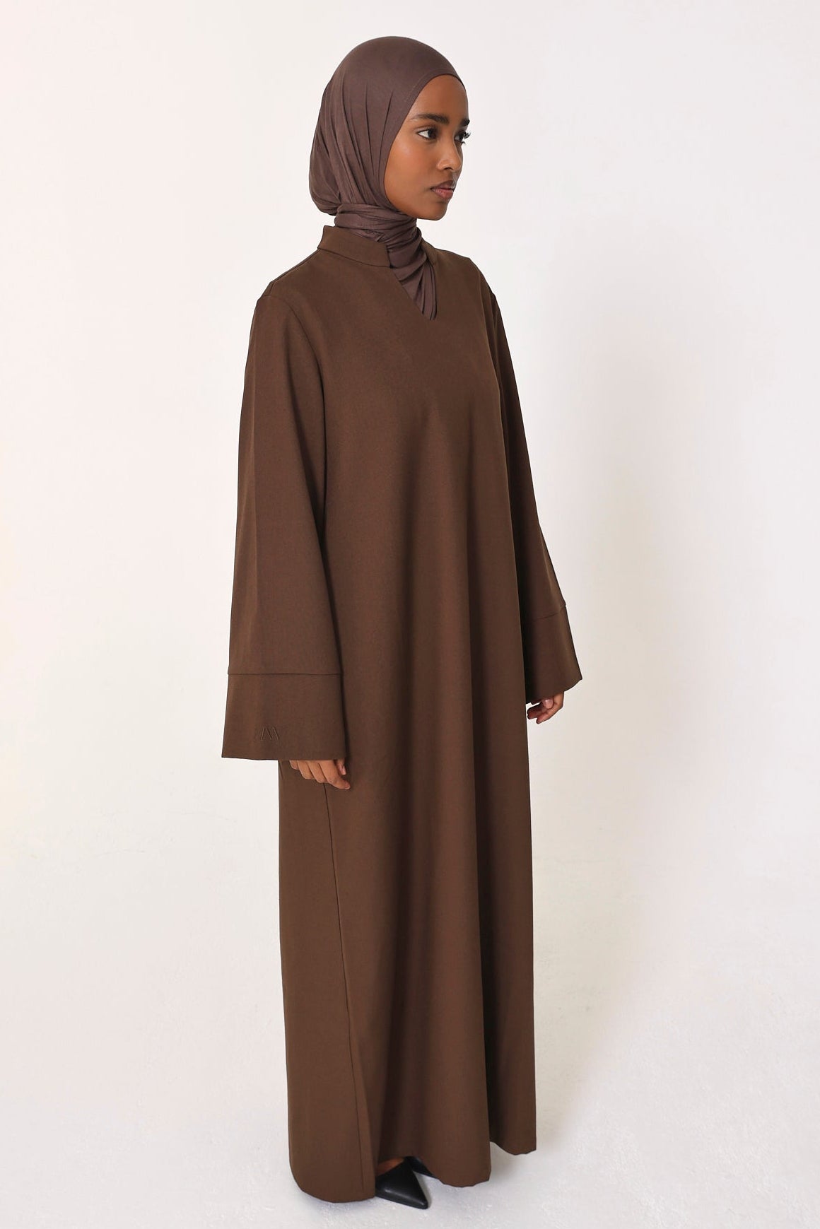 Dark Brown V Neck Abaya