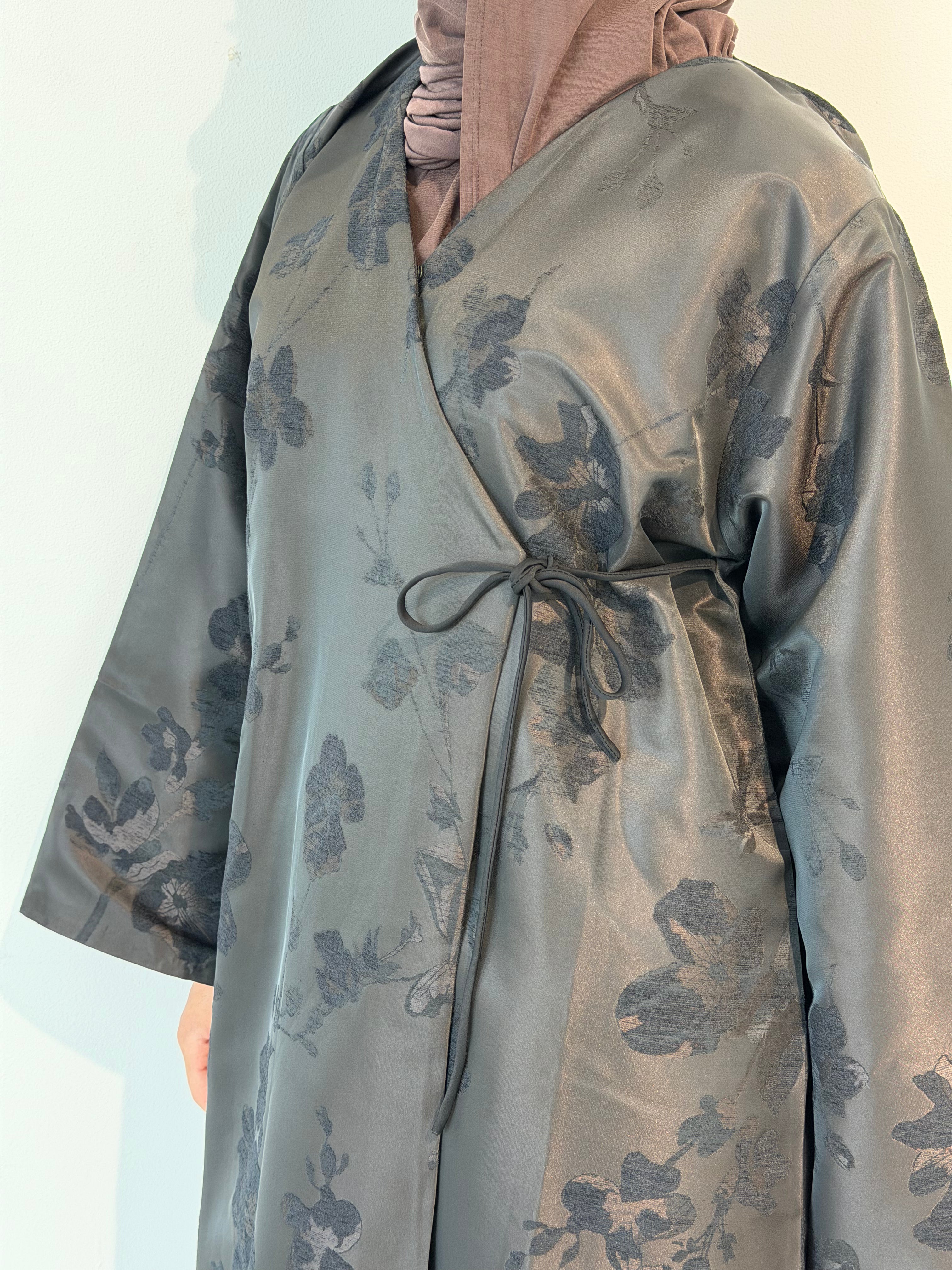 Taffeta Floral Open Abaya
