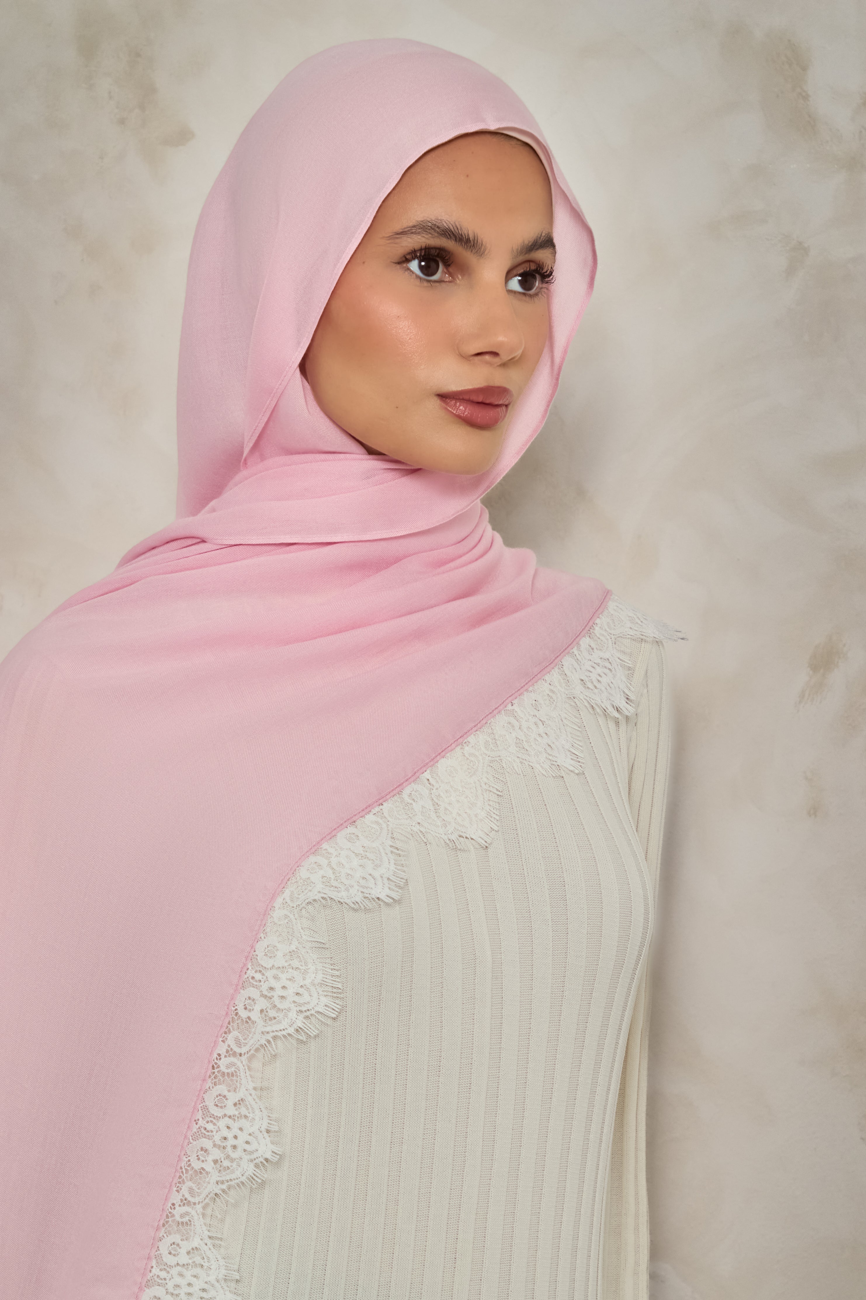 Pink Modal Lace Hijab