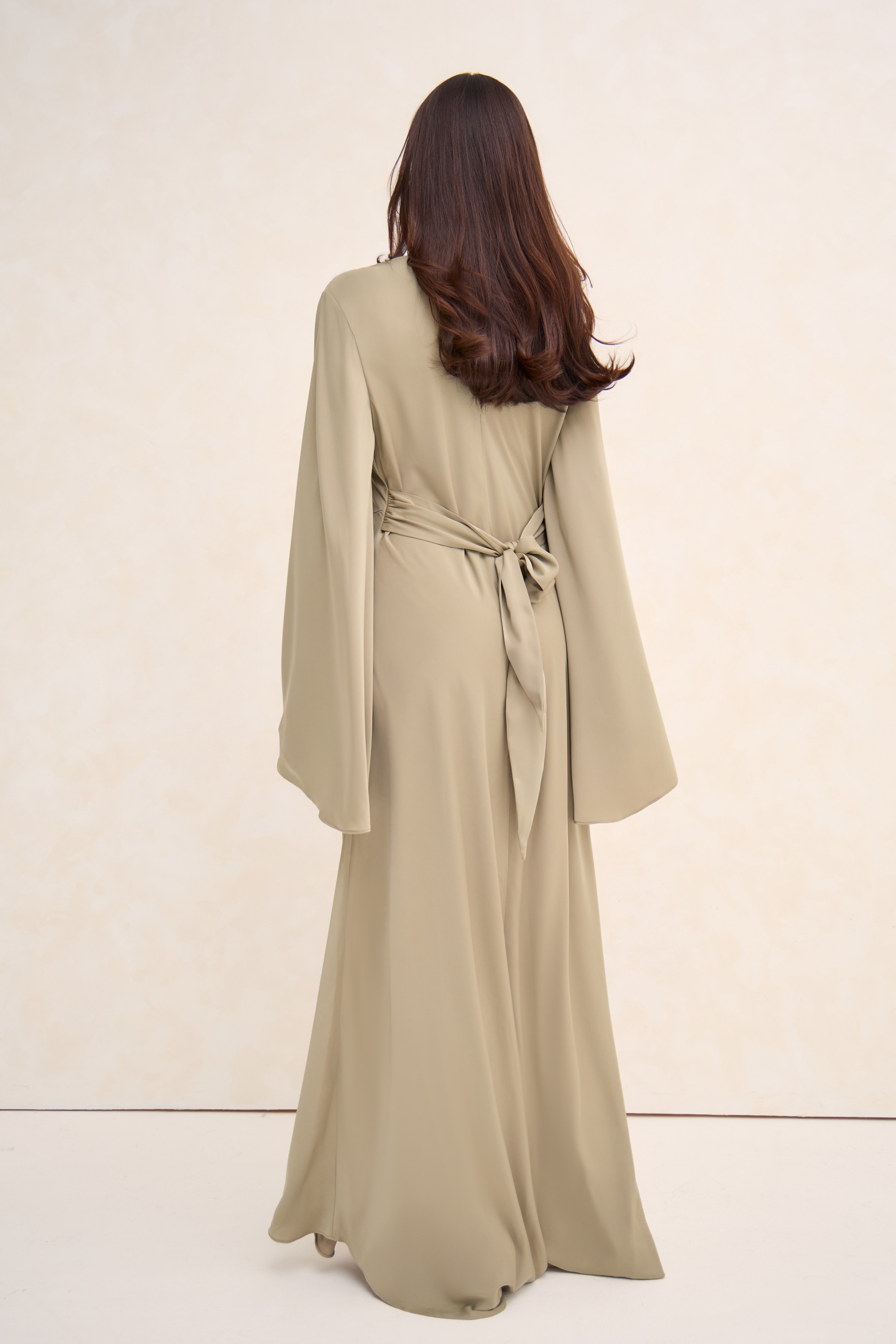 Grey Green Cowl Neck Satin Dress