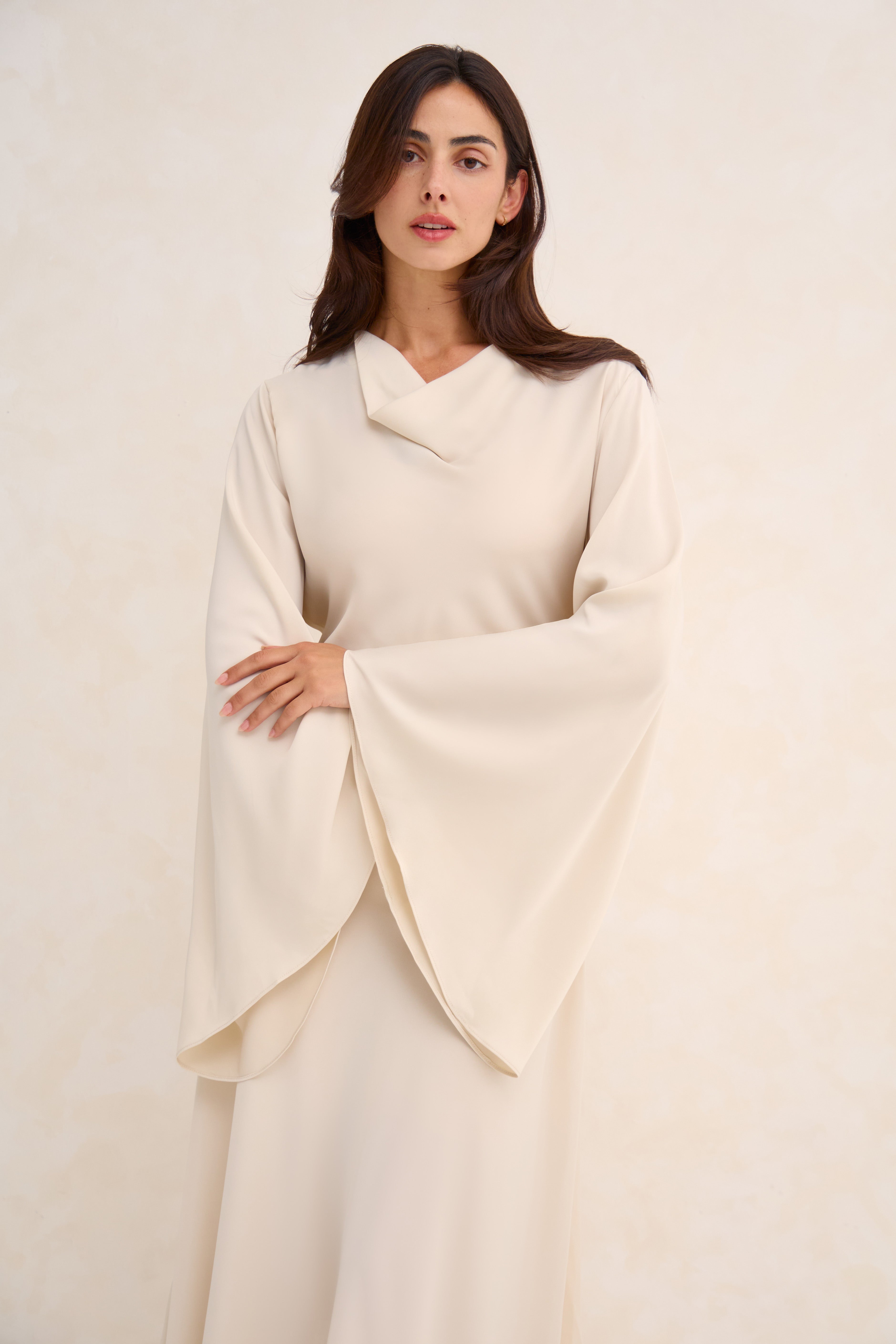 Off White Cowl Neck Satin Dress