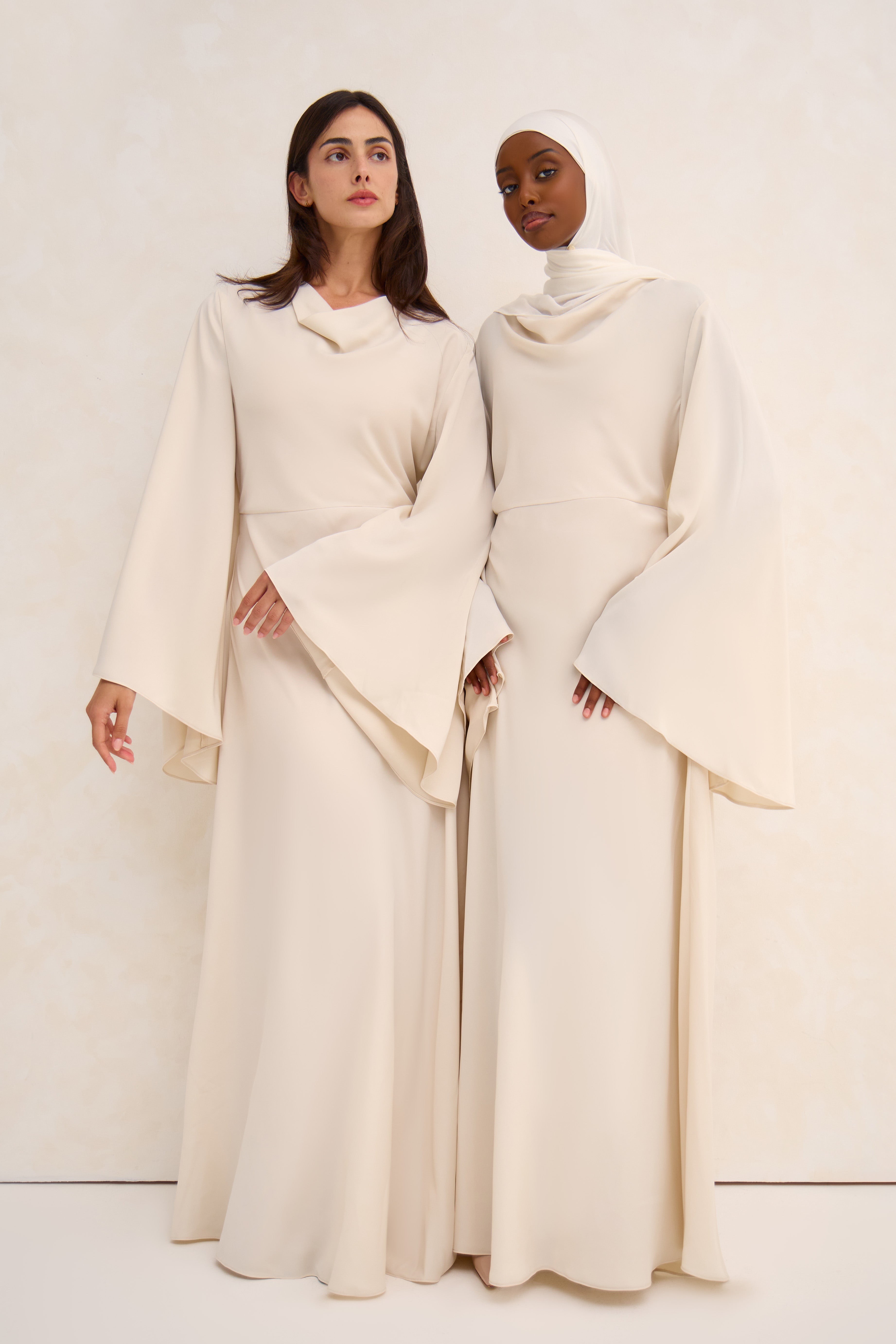 Off White Cowl Neck Satin Dress