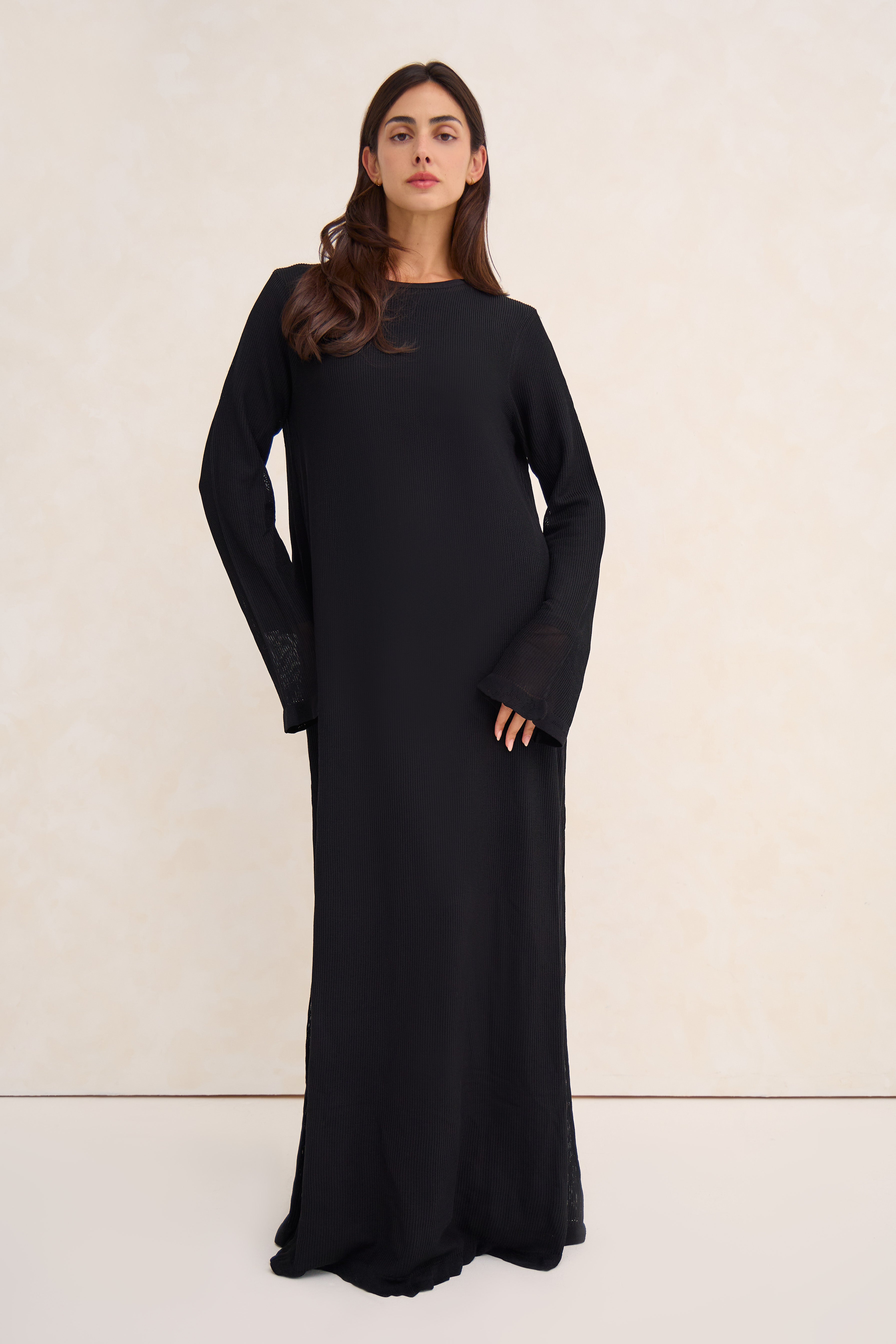 Black Lined Crochet Abaya Dress