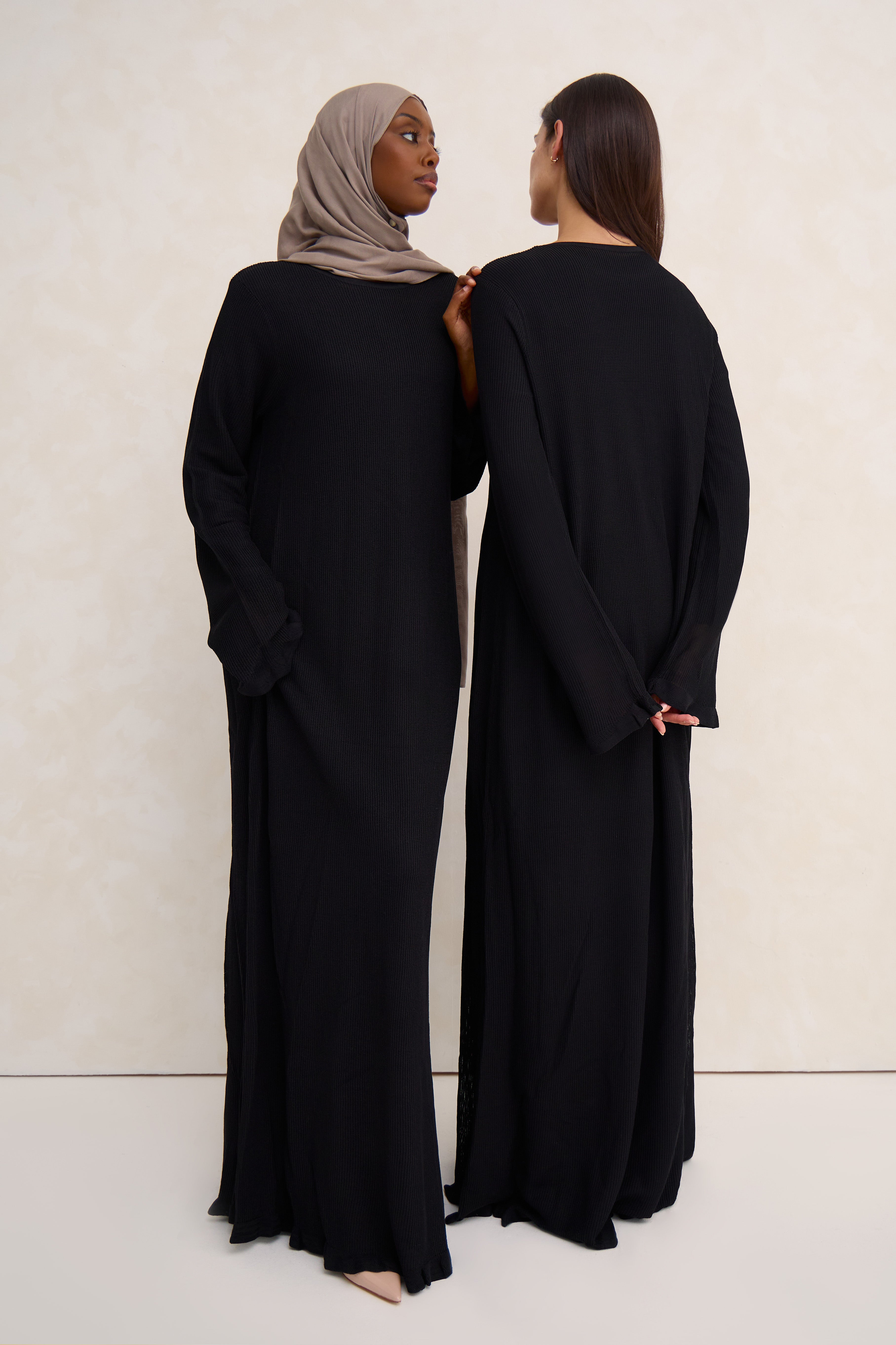 Black Lined Crochet Abaya Dress