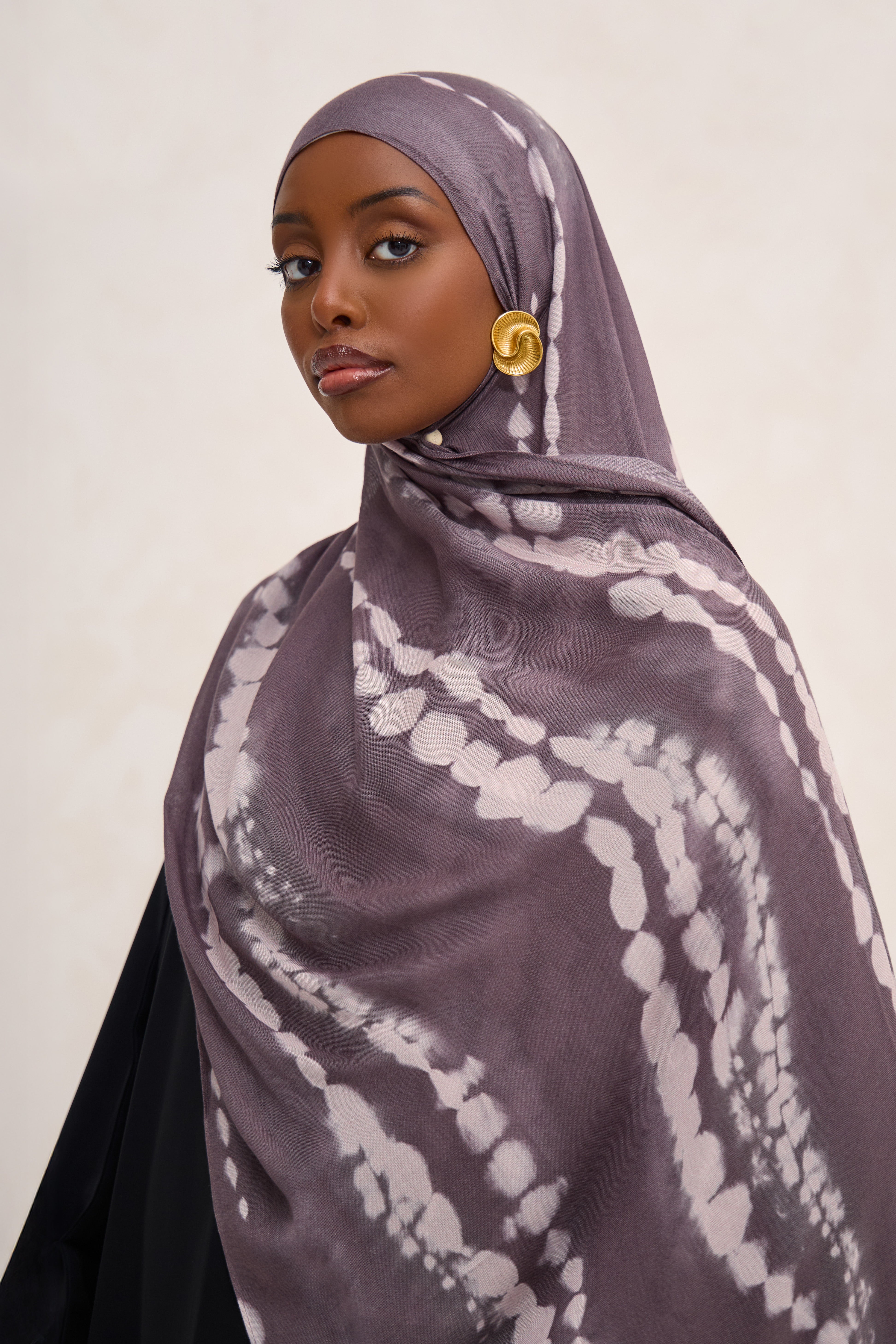 Dark Brown Printed Shibori Modal Hijab