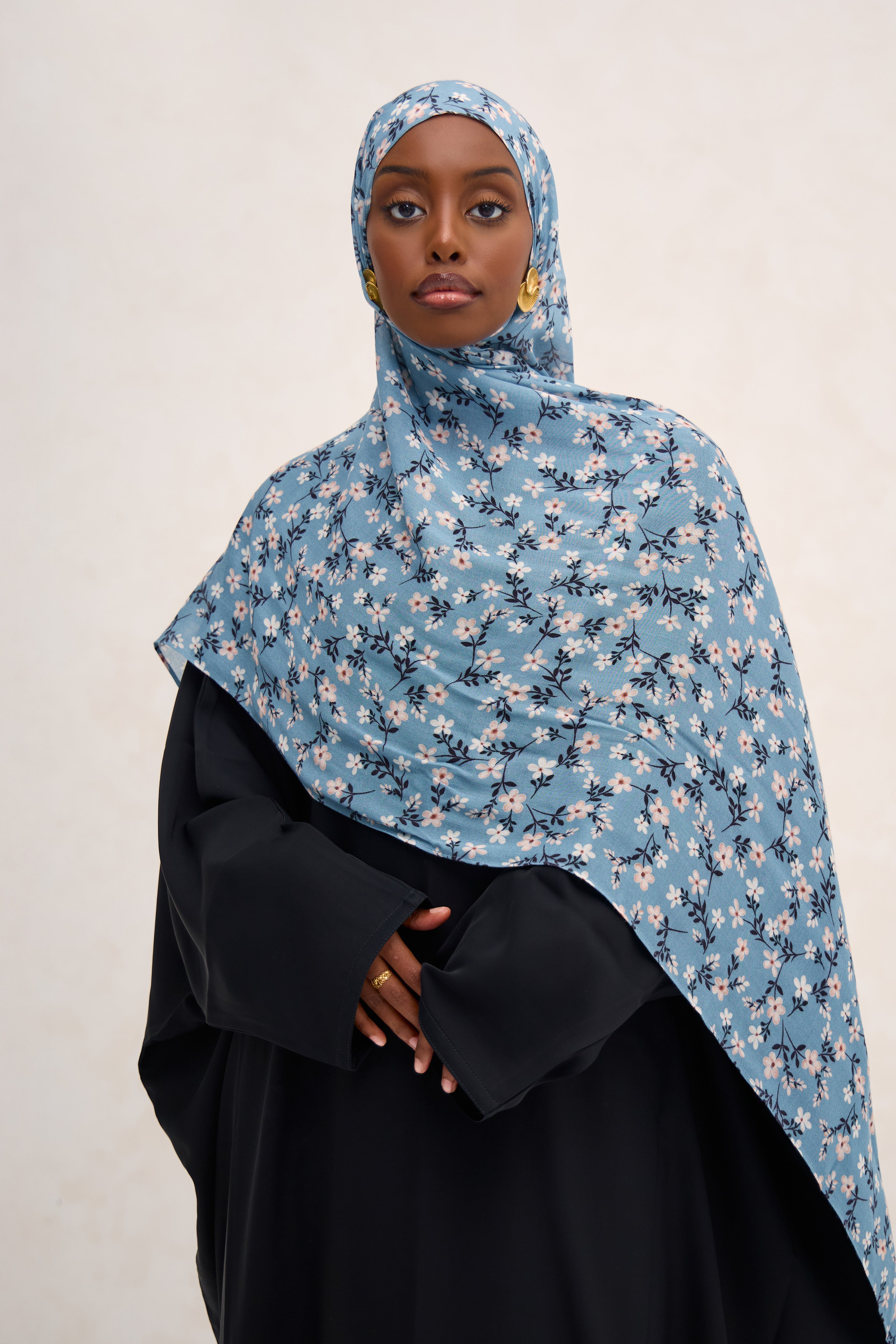 Blue Ditsy Printed Floral Modal Hijab