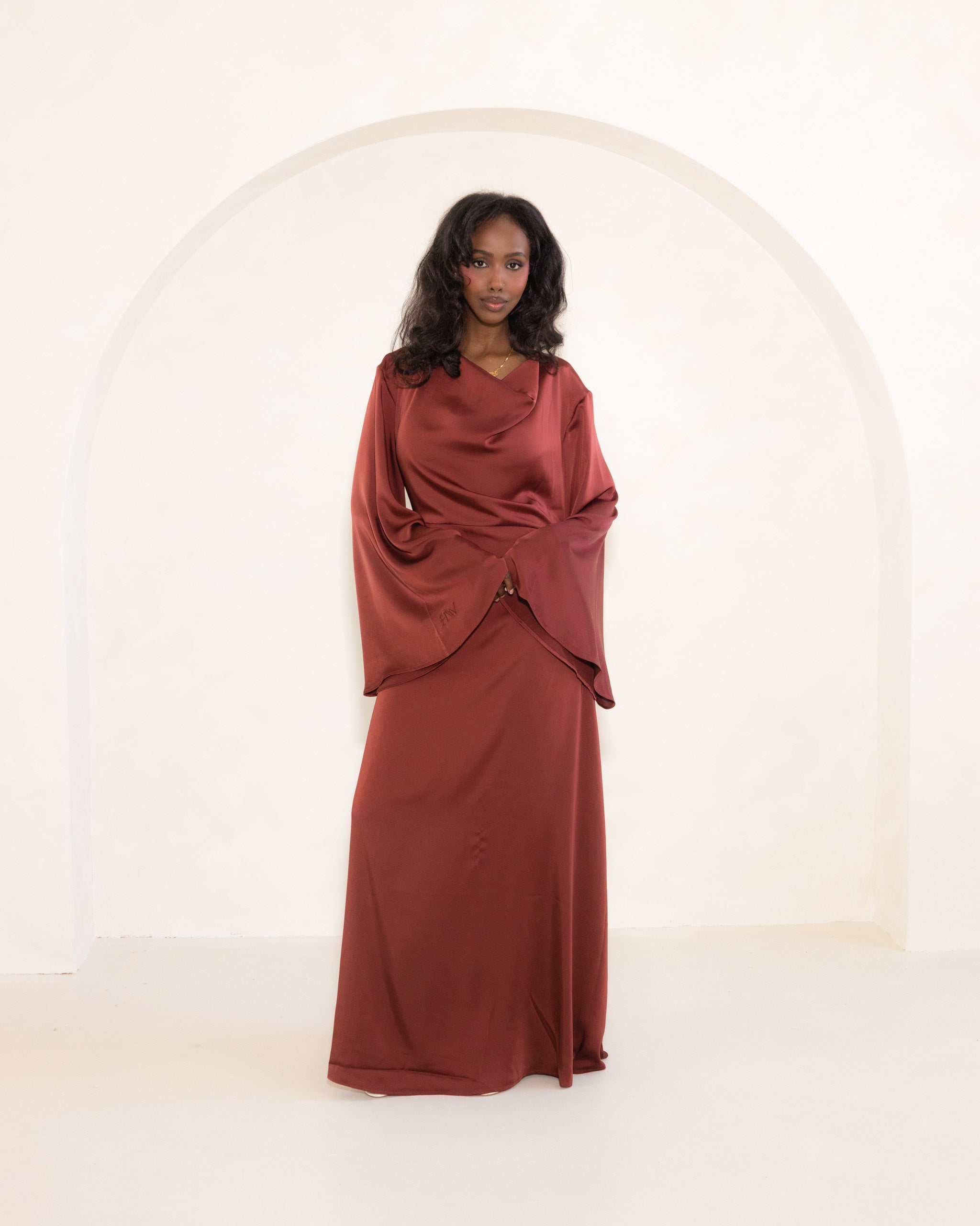 Ruby Cowl Neck Satin Dress