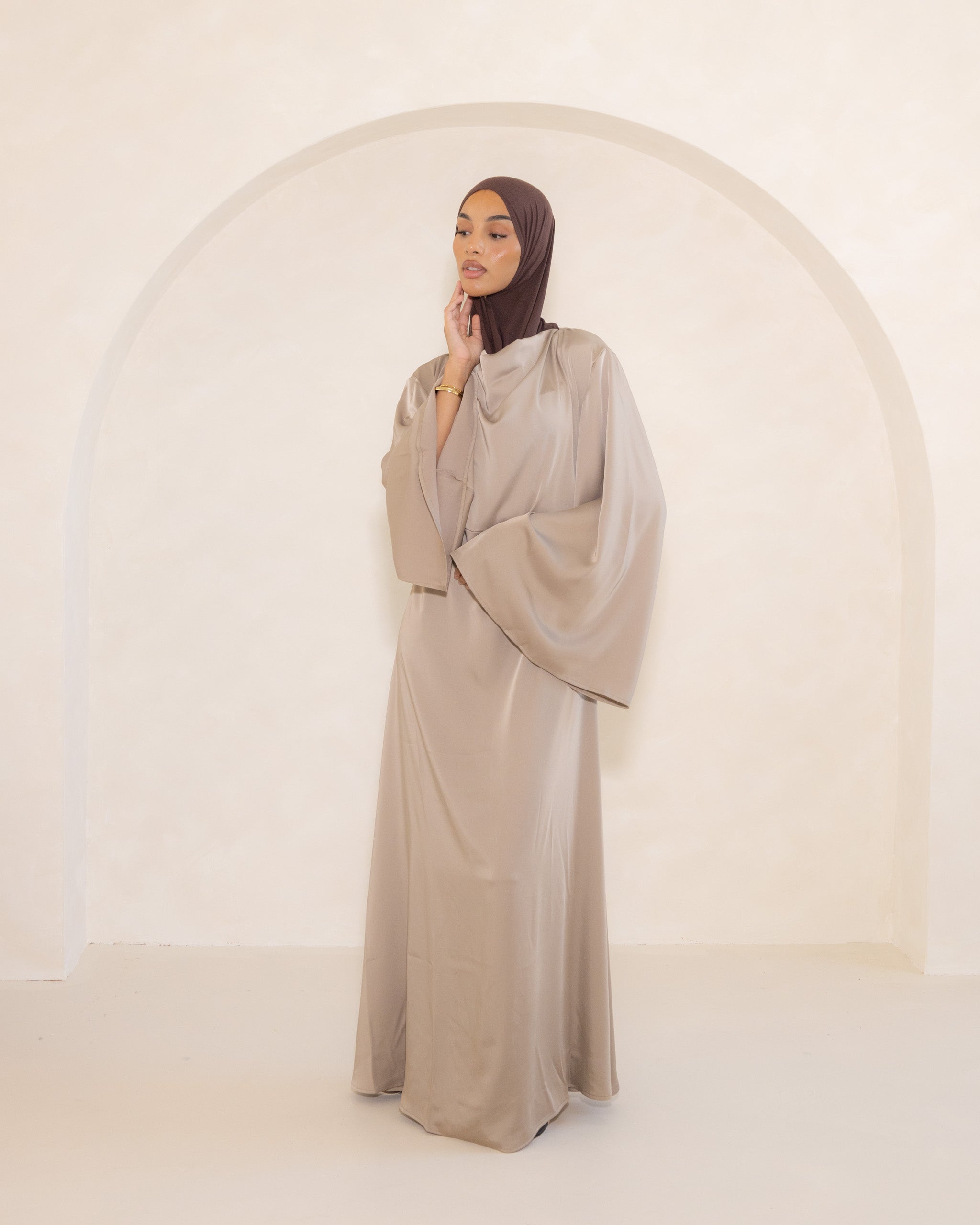 Champagne Cowl Neck Satin Dress