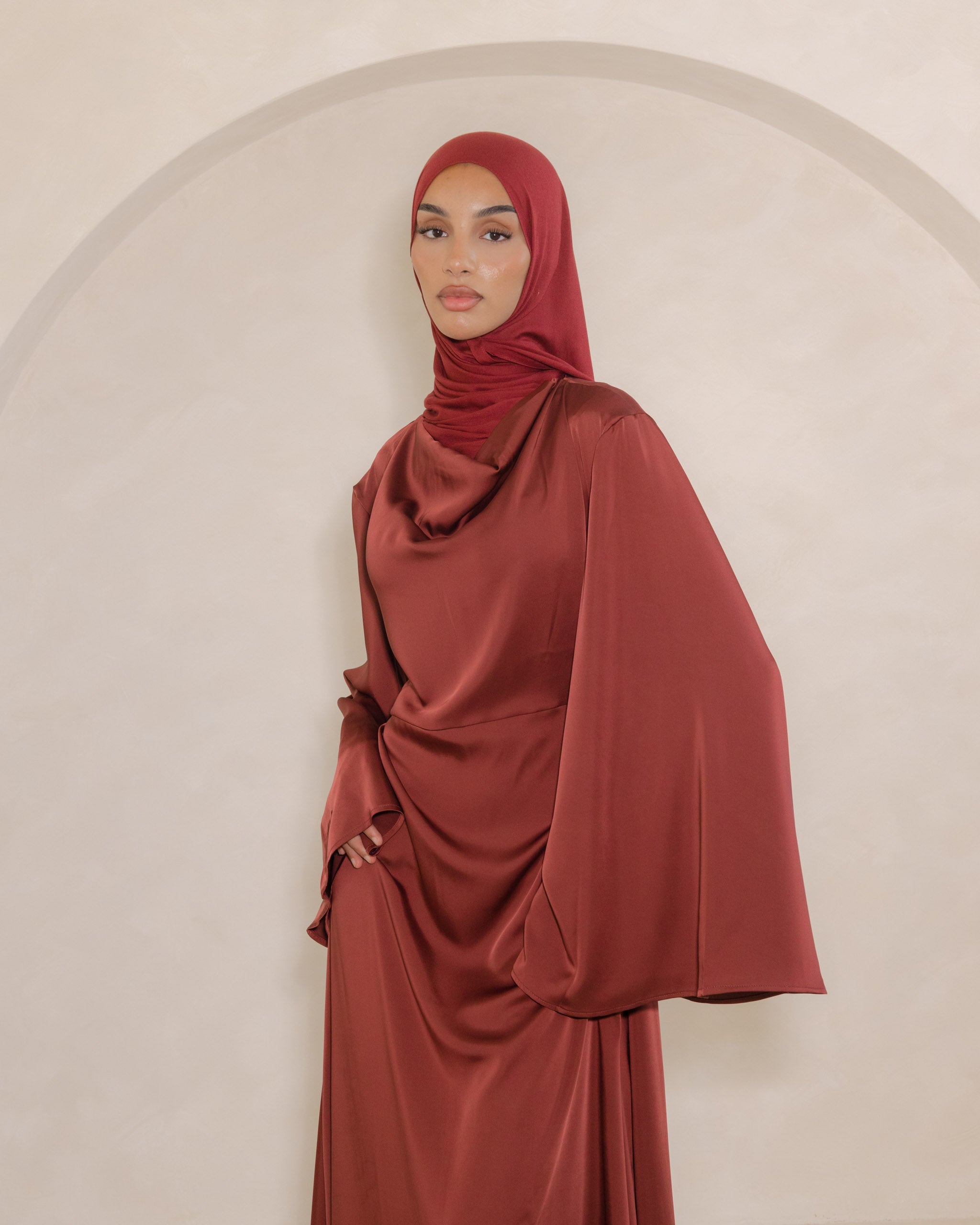 Ruby Cowl Neck Satin Dress