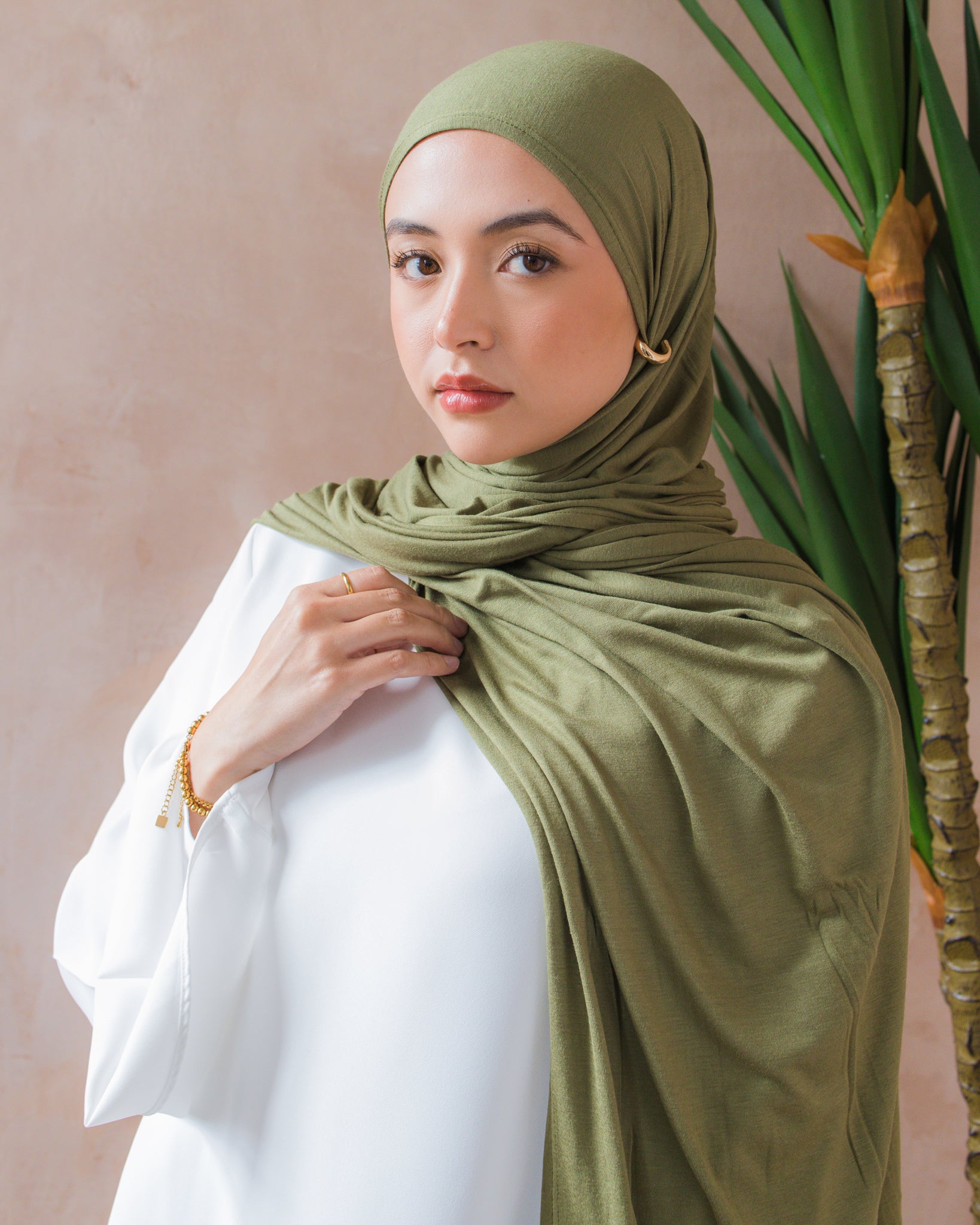 Khaki Cotton Jersey Hijab