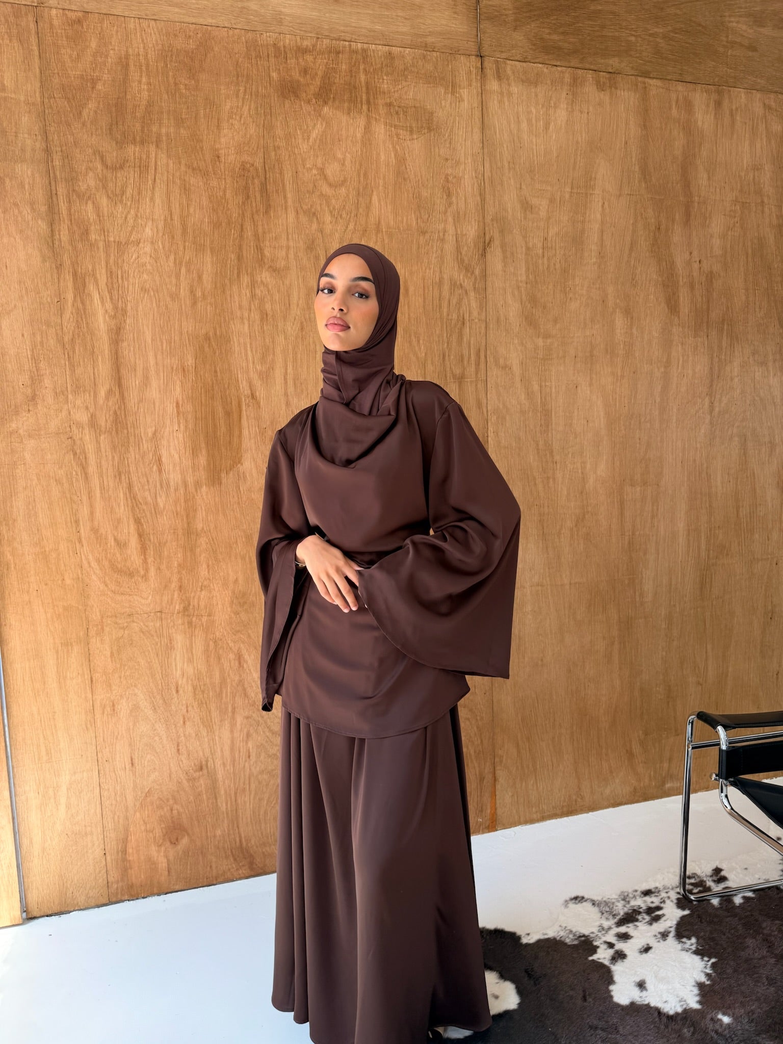 Espresso Satin Cowl Neck Top