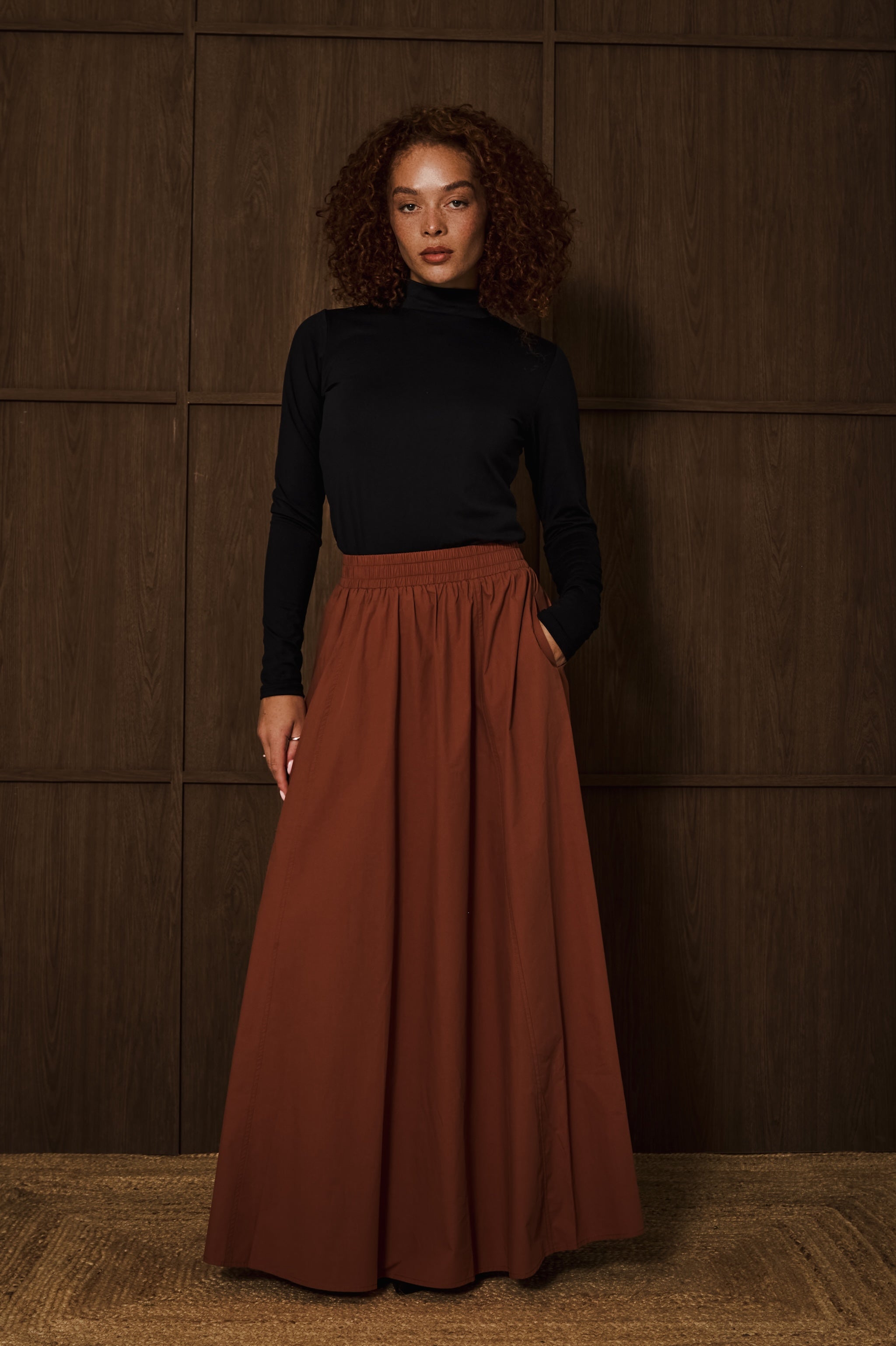 Amber Brown Poplin Cotton Skirt