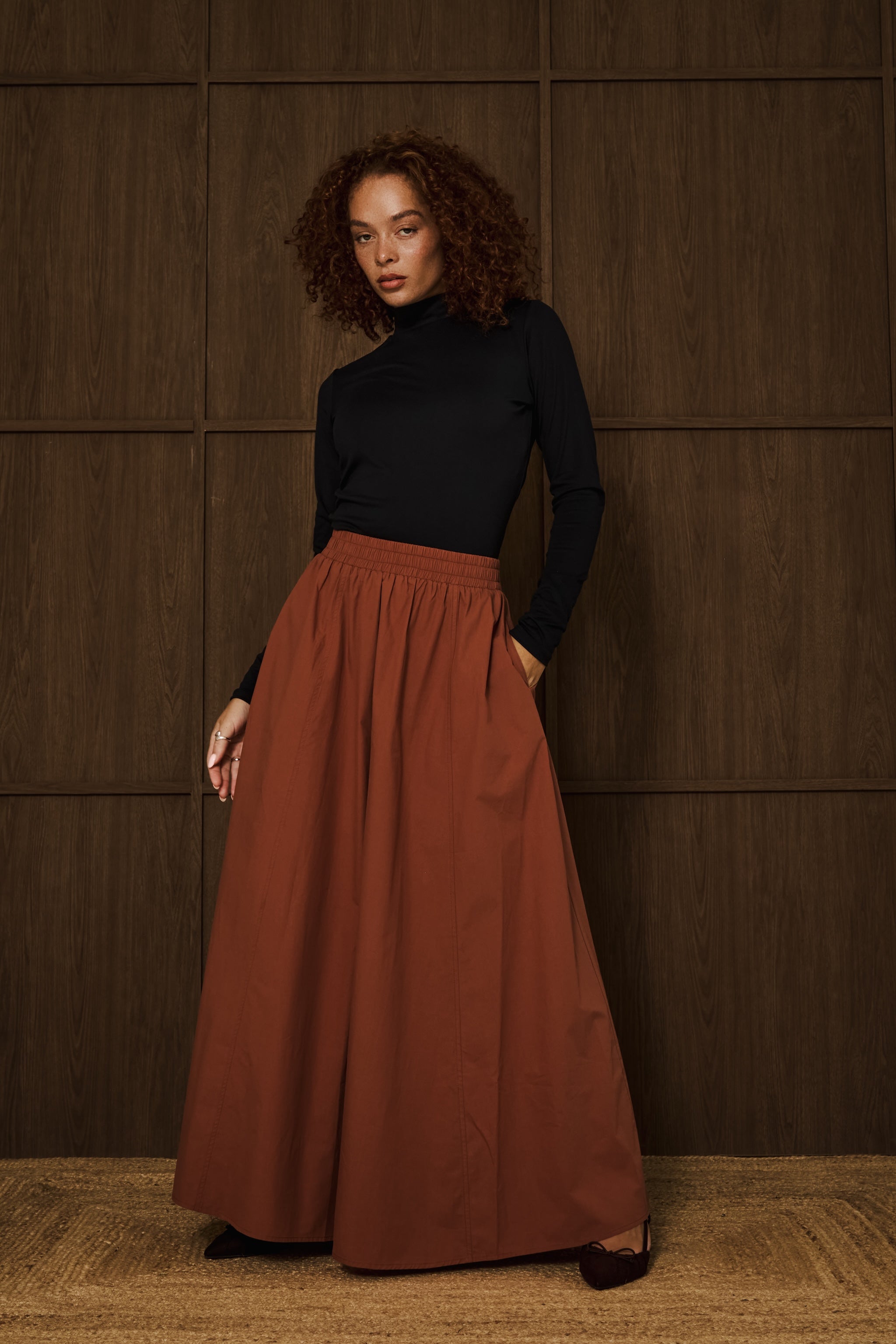 Amber Brown Poplin Cotton Skirt