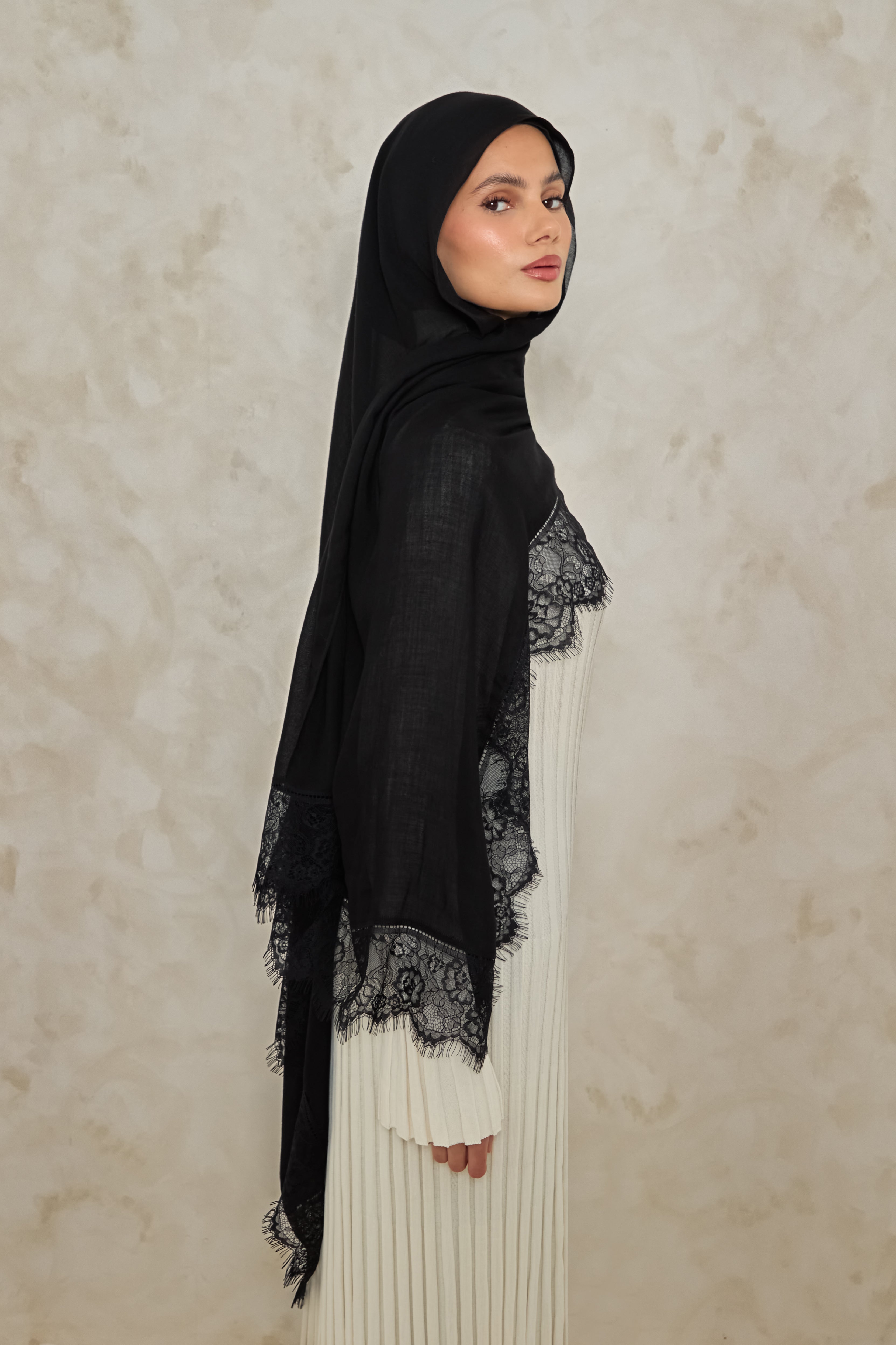 Black Lace Modal Hijab