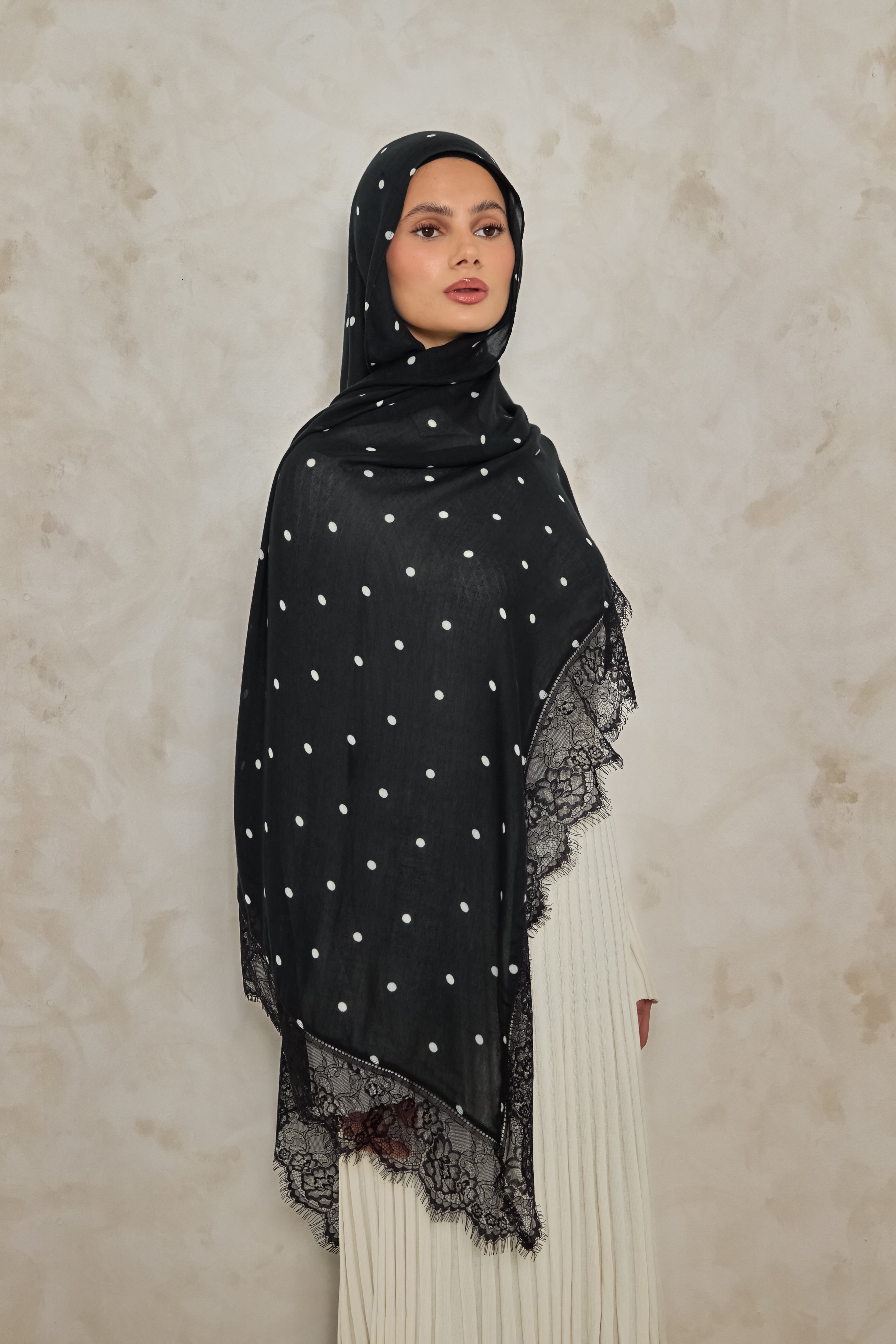 Black Polka Modal Lace Hijab