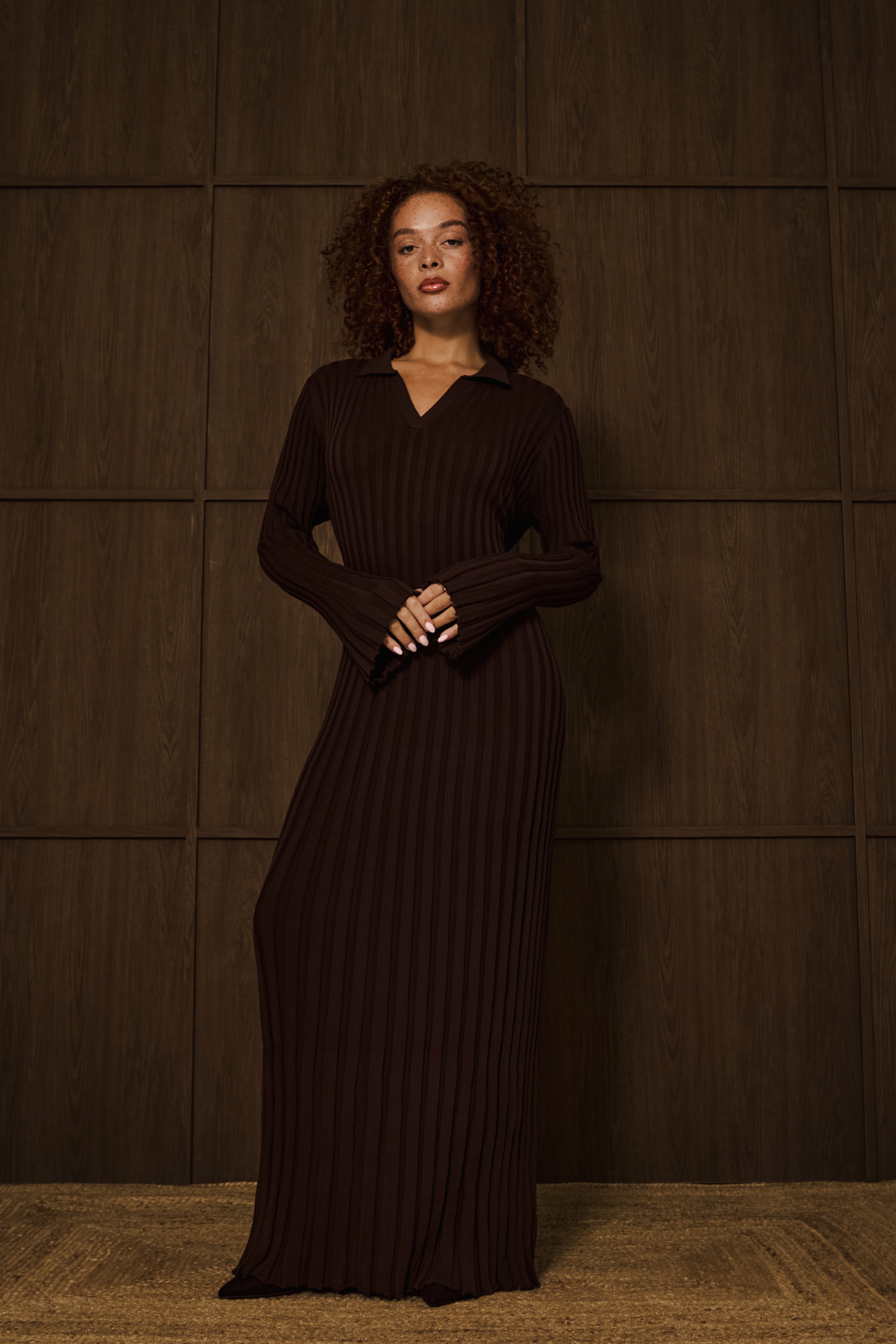 Dark Brown Knit Rib Dress
