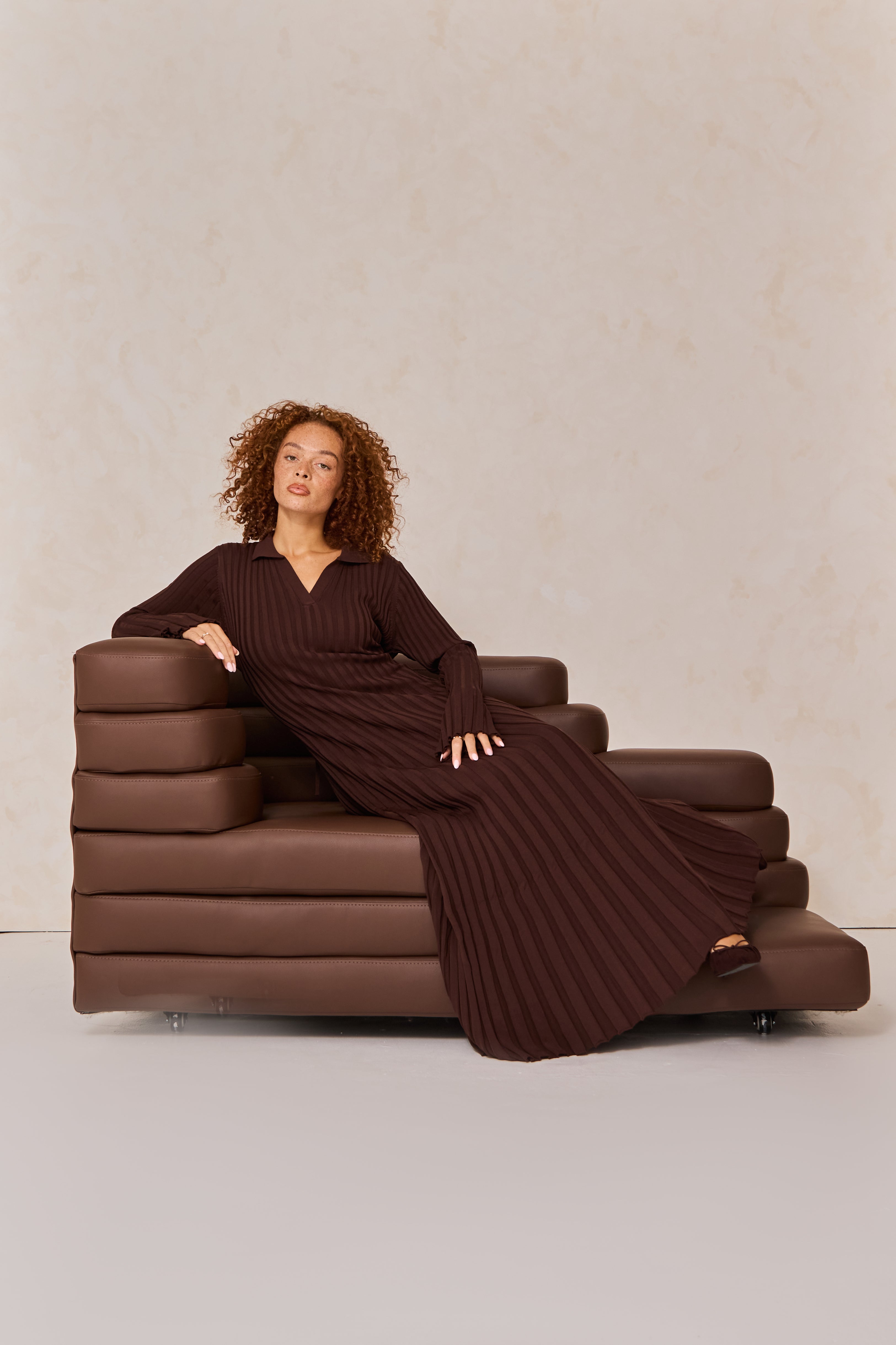 Dark Brown Knit Rib Dress