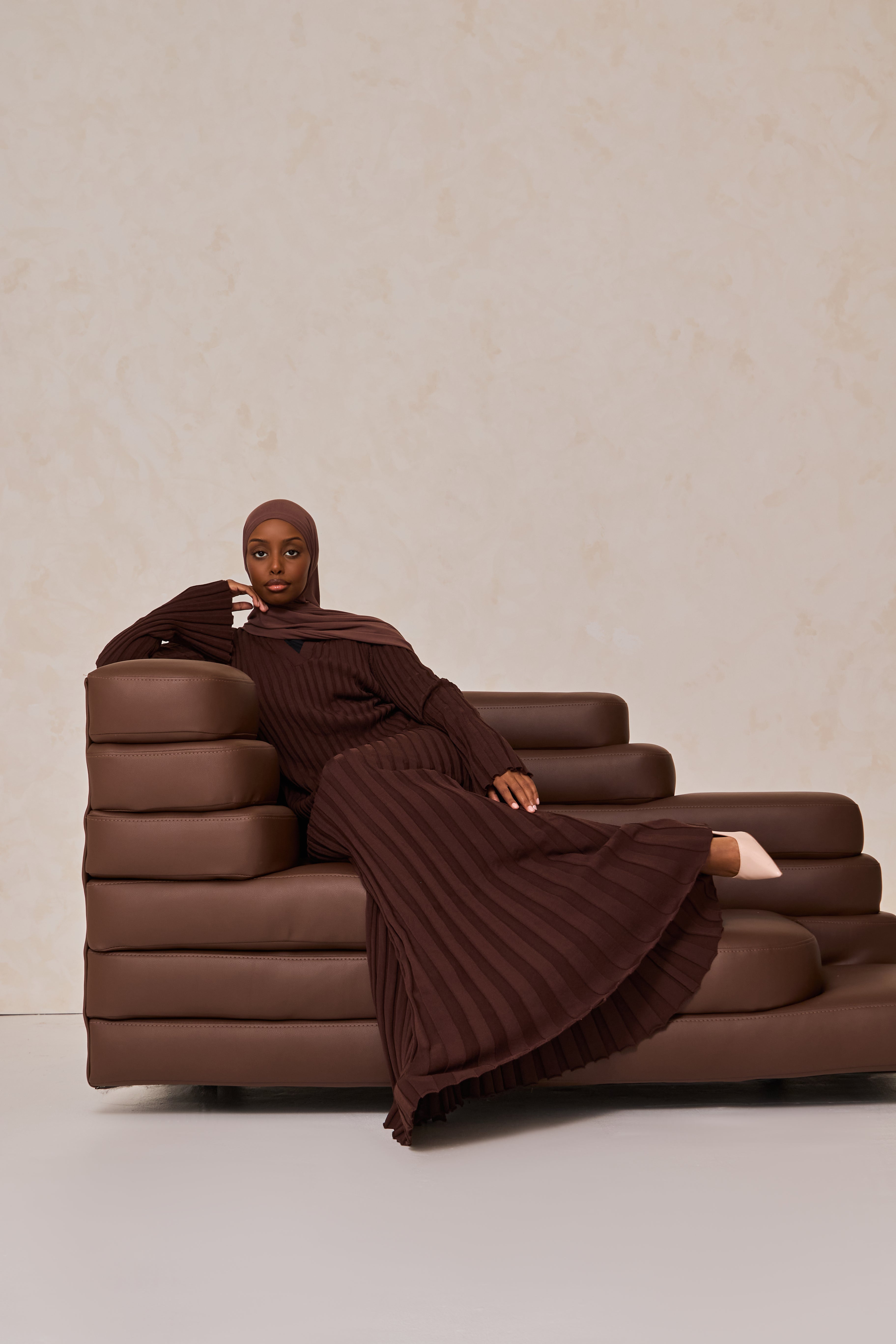 Dark Brown Knit Rib Dress