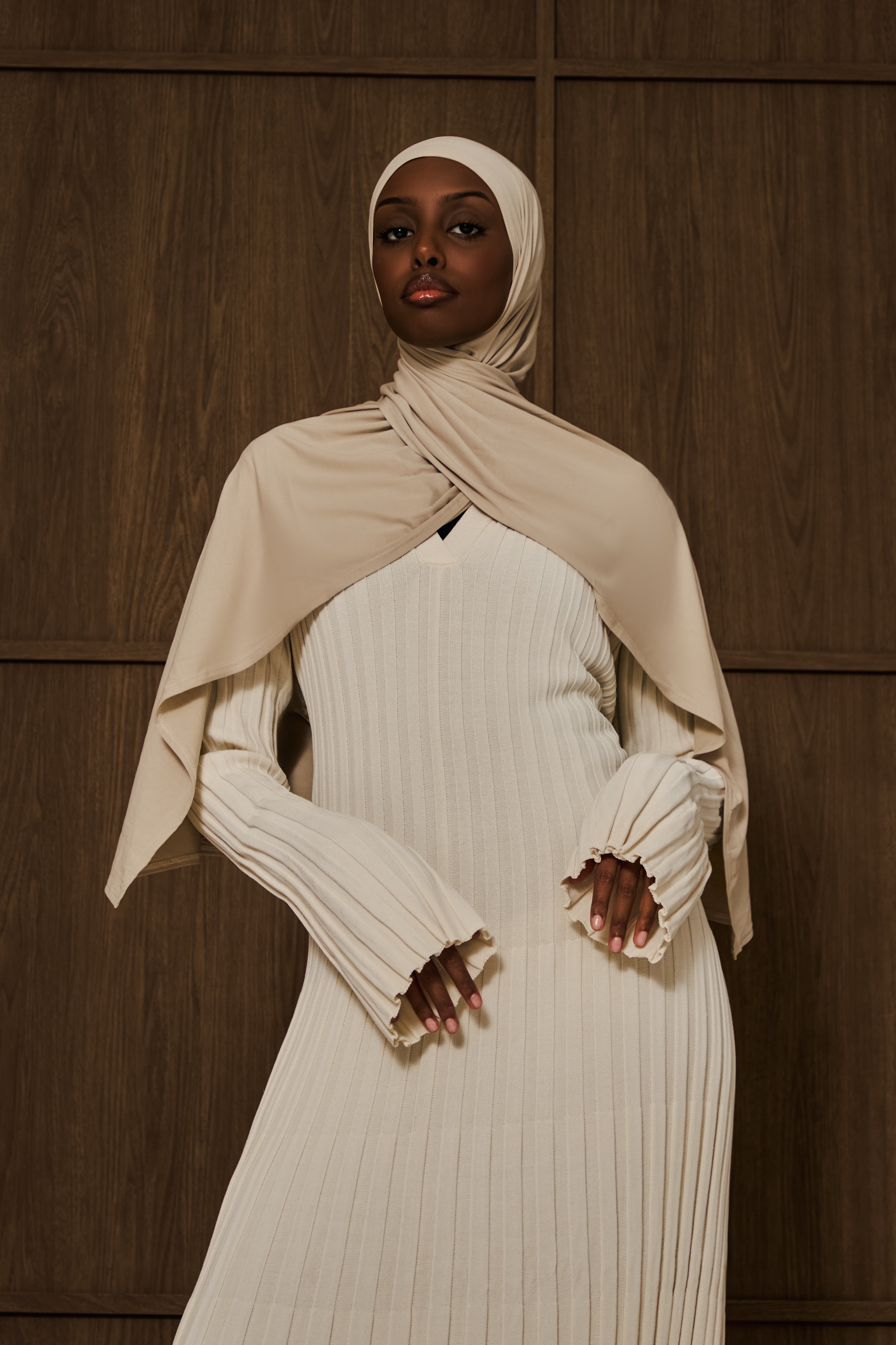Creme Knit Rib Dress