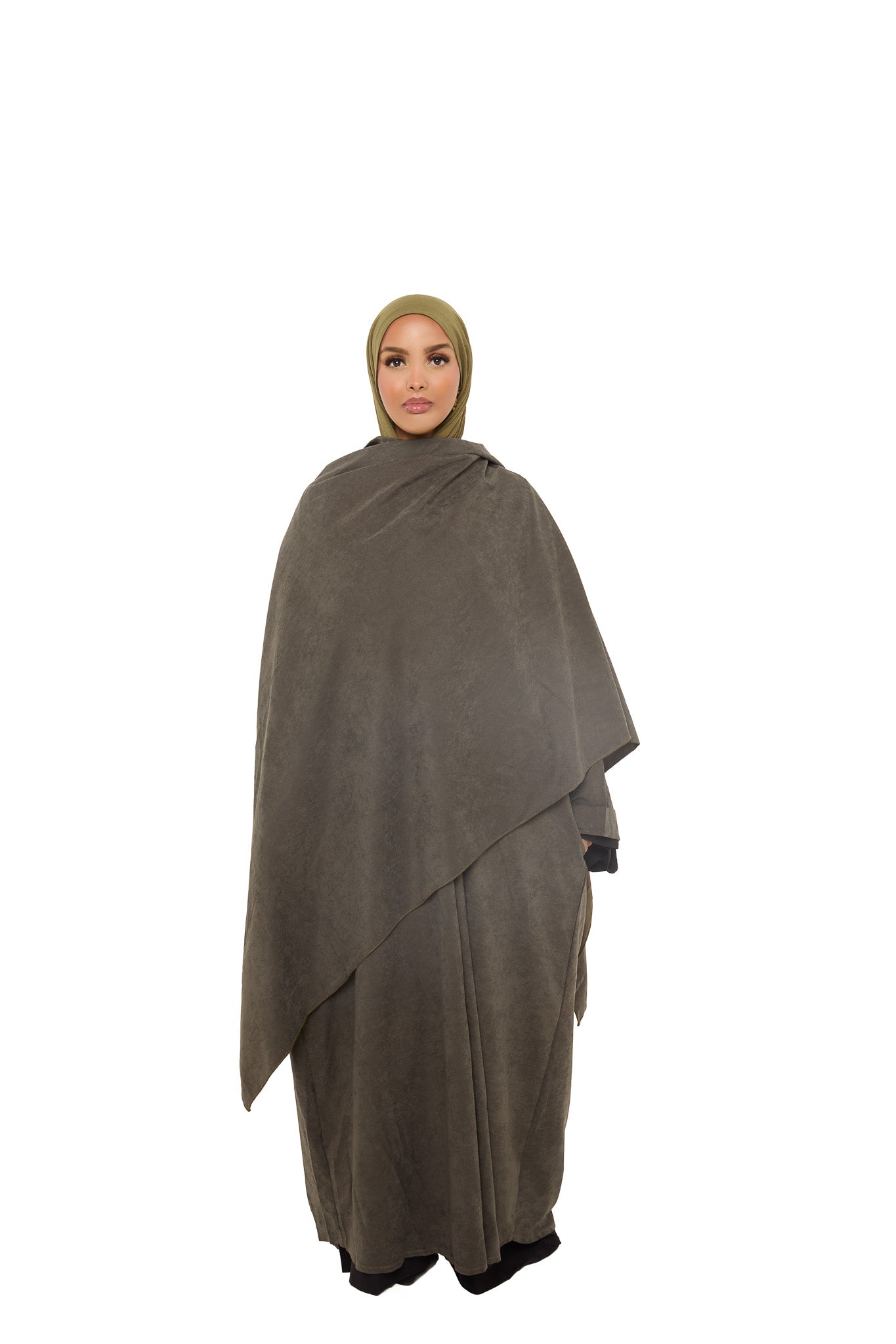 Dark Moss Scarf Open Abaya