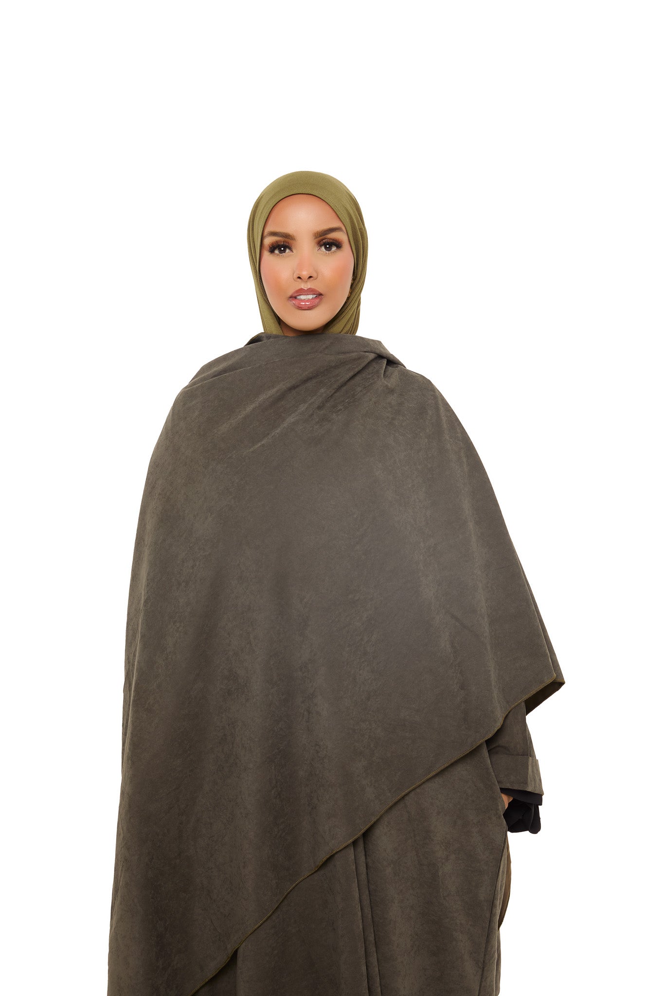 Dark Moss Scarf Open Abaya