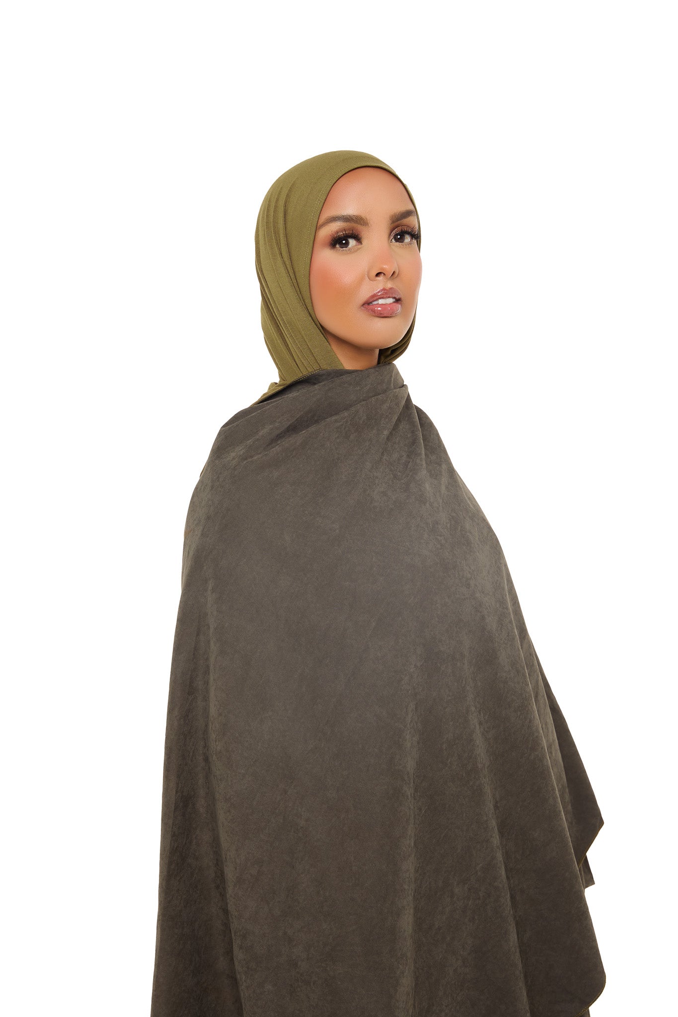 Dark Moss Scarf Open Abaya