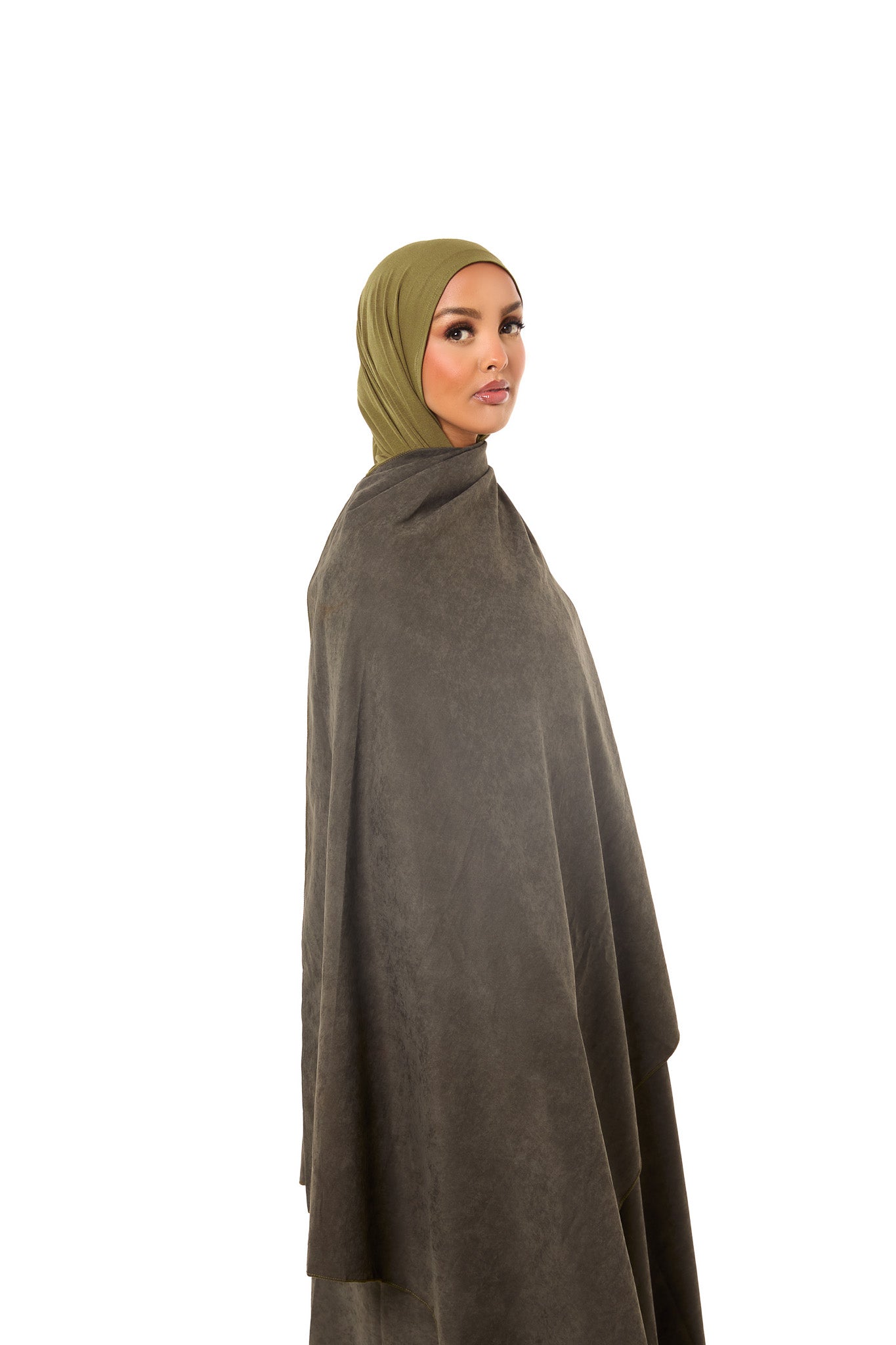 Dark Moss Scarf Open Abaya