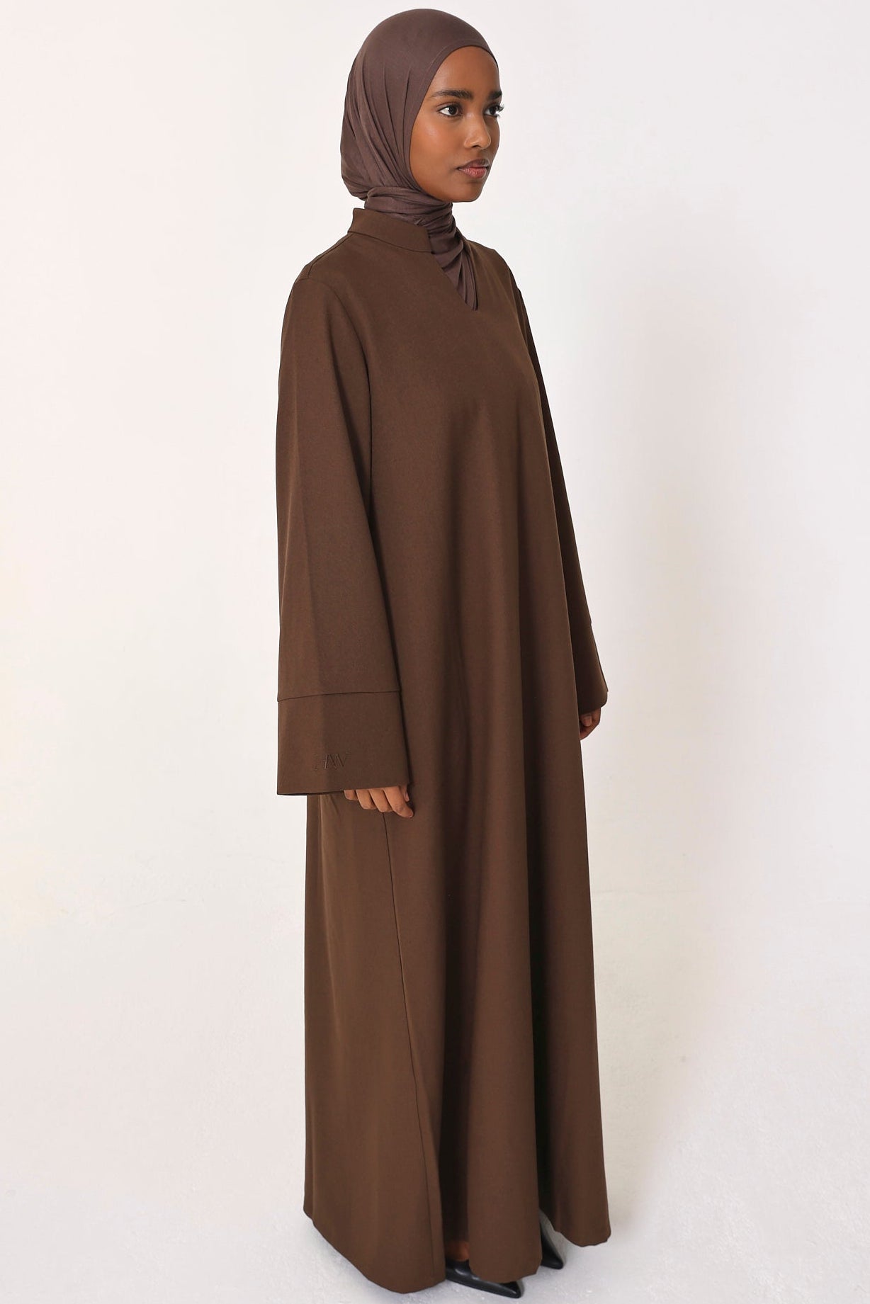 Dark Brown V Neck Abaya