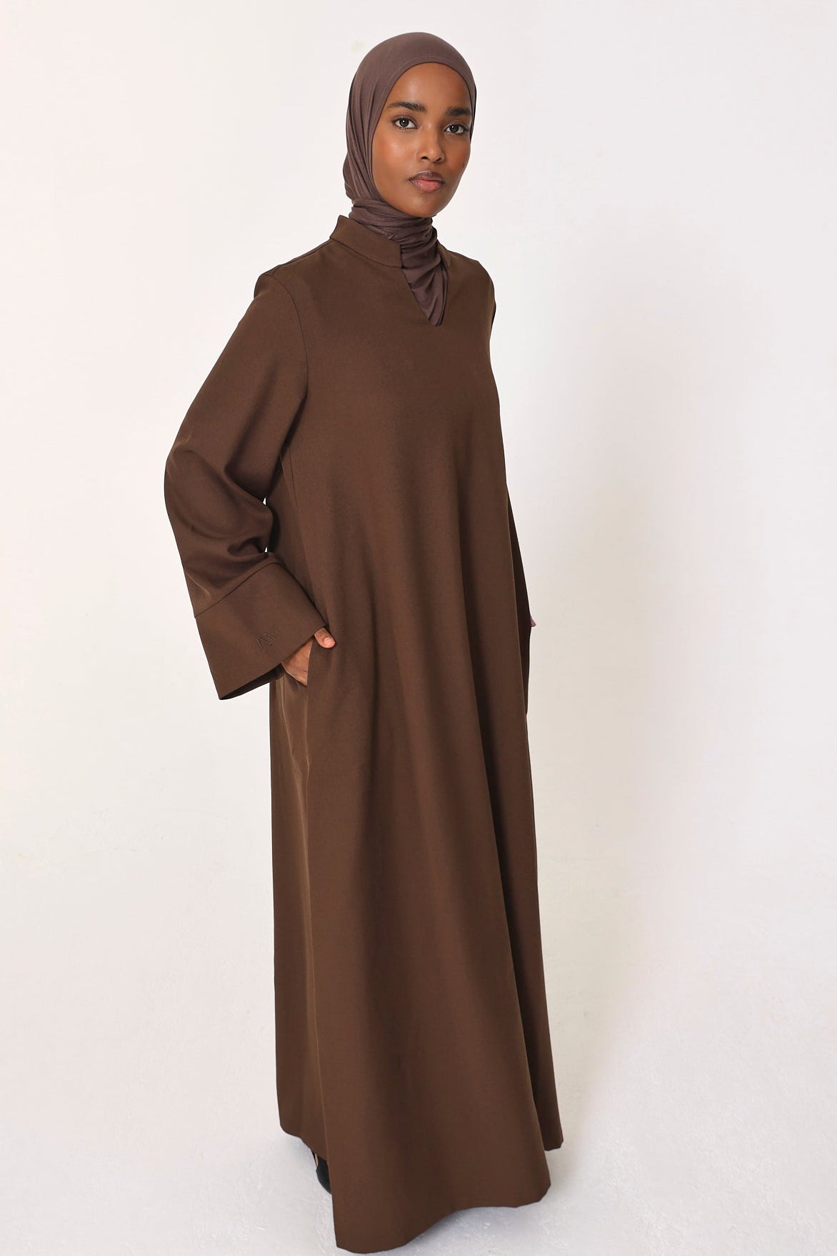 Dark Brown V Neck Abaya