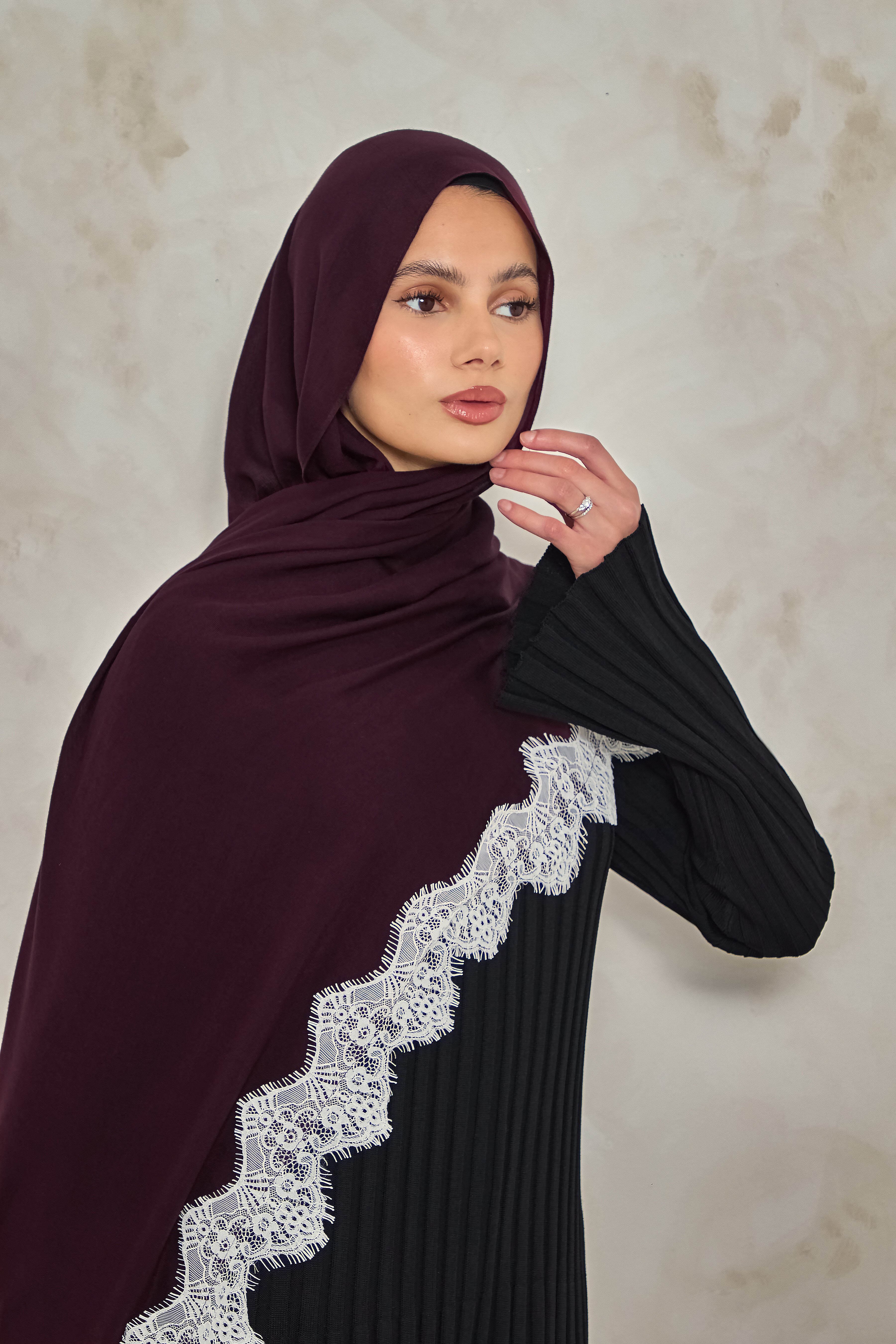 Deep Mulberry Modal Lace Hijab
